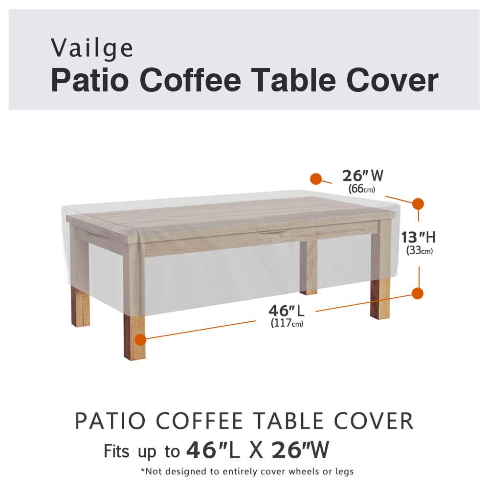 Vailge Heavy Duty Waterproof Rectangular Coffee Table Cover - Outdoor Patio Furniture Protector with Padded Handles & Reinforced Hem - Fits Large Coffee Tables (Grey) | Perfect for Lawn, Garden, Deck & Poolside Use