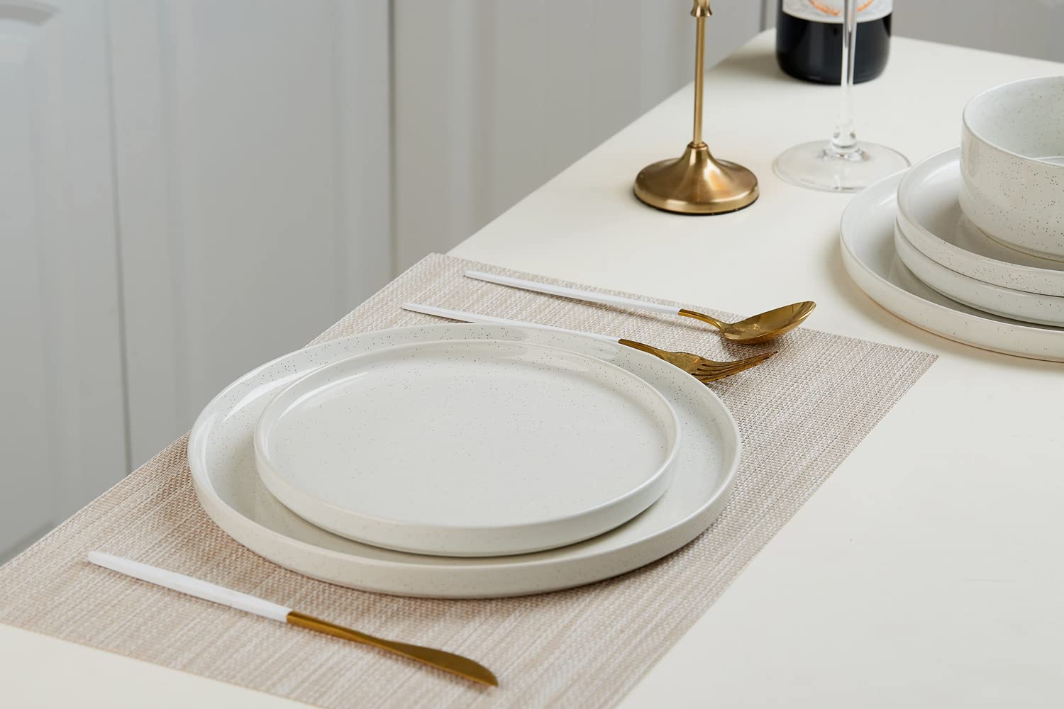 Famiware Nebula 6-Piece Salad Plate Set - 8 Inch Scratch Resistant Stoneware Dessert Plates - Modern Rustic White Dinnerware for Kitchen & Dining - Perfect for Salads, Appetizers, and Party Serving