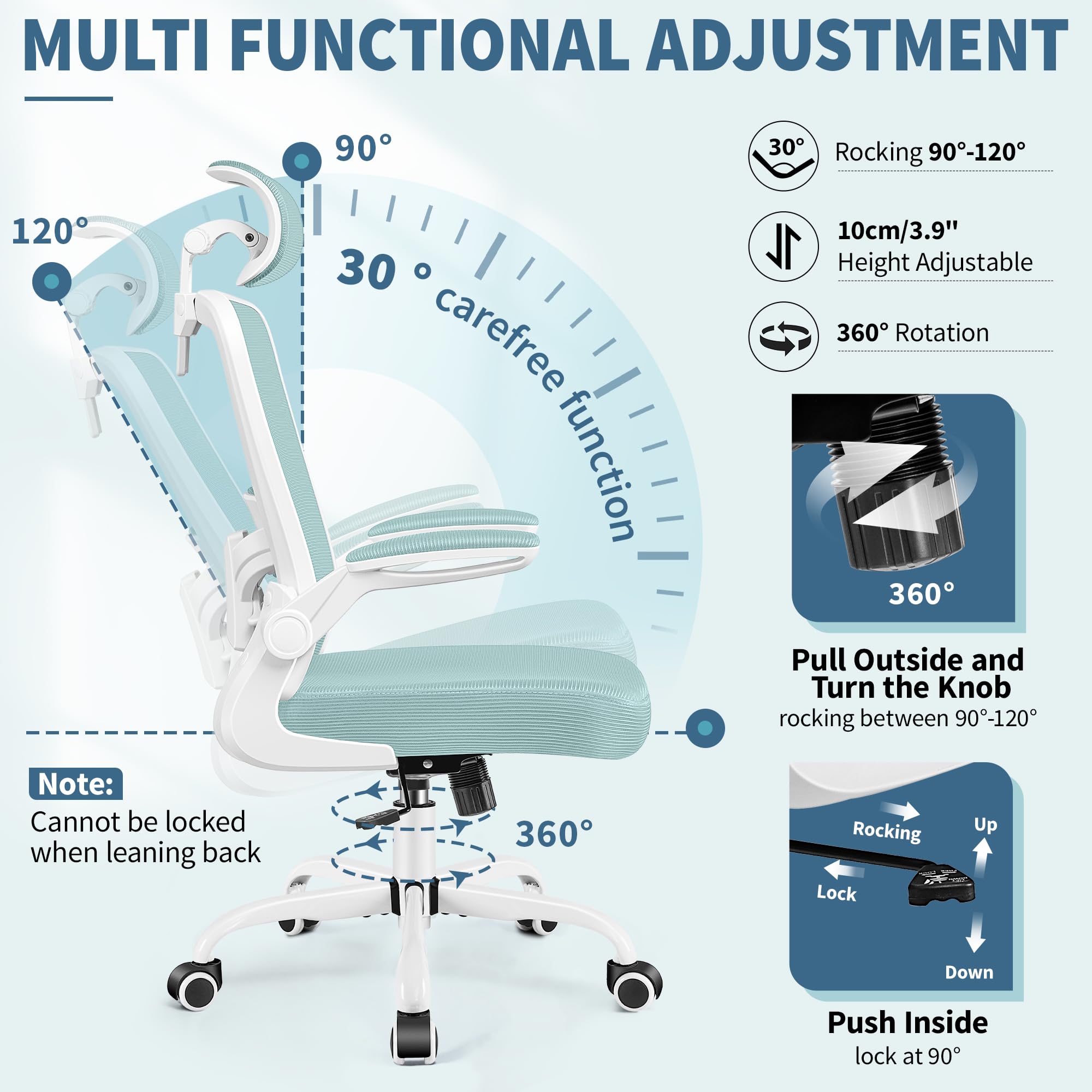 FelixKing Ergonomic Office Chair with Adjustable Lumbar Support & Headrest - High Back Swivel Task Chair for Home Office, Gaming & Work - Light Blue Adjustable Height Desk Chair with Armrests | Perfect for Long Work Hours, Online Meetings & PC Gaming Sessions