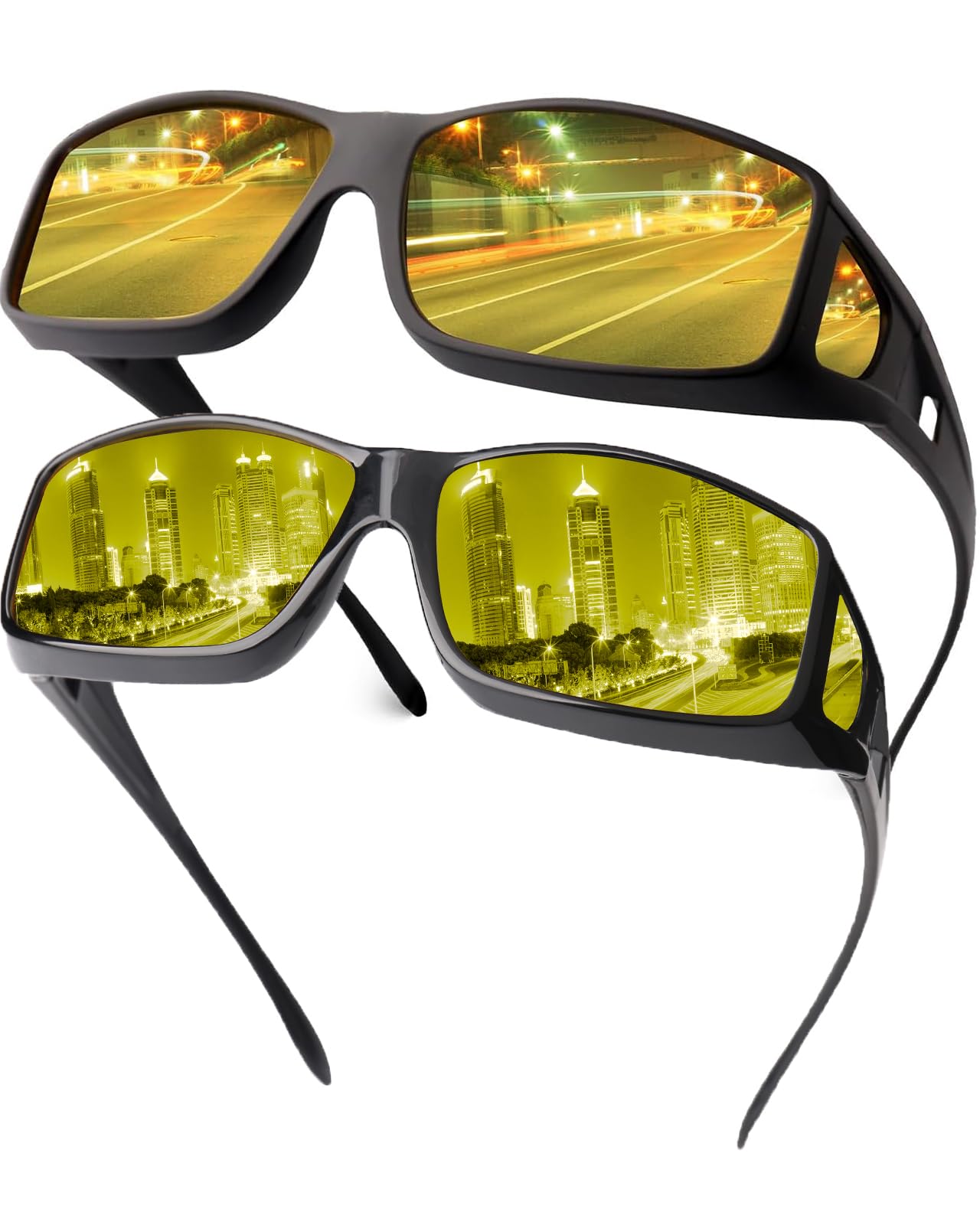 Anti Glare Polarized Night Driving Glasses for Men & Women - HD Night Vision Fit Over Sunglasses - Reduce Headlight Glare for Safer Night Driving
