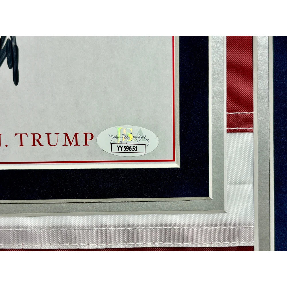 Authentic Donald Trump Autographed USA Flag Framed with Butler PA Newspaper - JSA Certified Assassination Attempt Memorabilia - Perfect for Political Collectors & Patriotic Home Decor