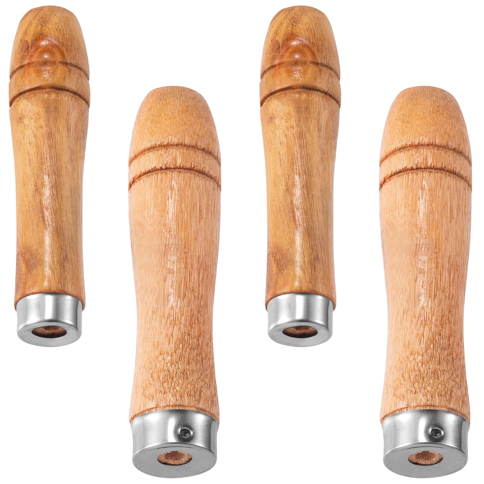4-Piece Wooden File Handle Set with Heavy-Duty Metal Collars - Medium (6