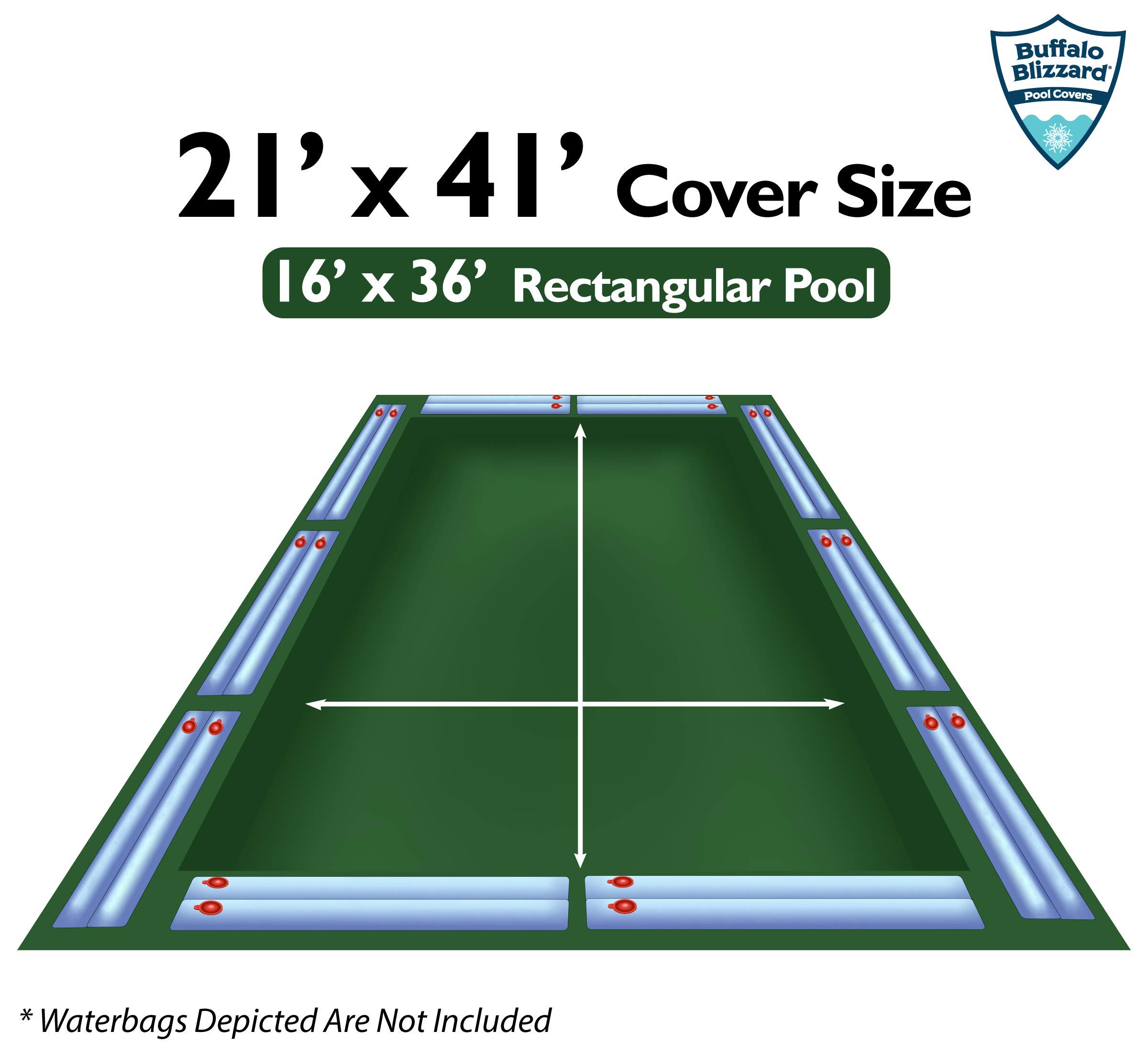 Buffalo Blizzard Ripstopper Green Winter Pool Cover for 16x36 ft Rectangle In-Ground & Above Ground Pools | Heavy-Duty 5-Foot Overlap | Secure Installation | Perfect for Winter Protection & Snow Load Resistance