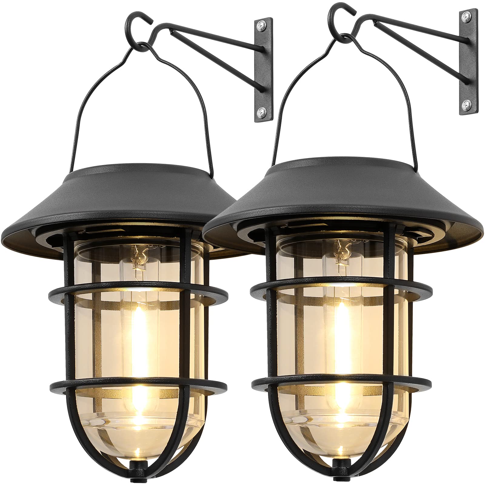 Upgraded Solar Outdoor Hanging Lanterns - Waterproof Solar Lights with Wall Mount Kit for Garden, Patio, Porch & Fence Decor (2 Pack) | Perfect for Backyard Parties, Pathway Lighting & Outdoor Holiday Decorations