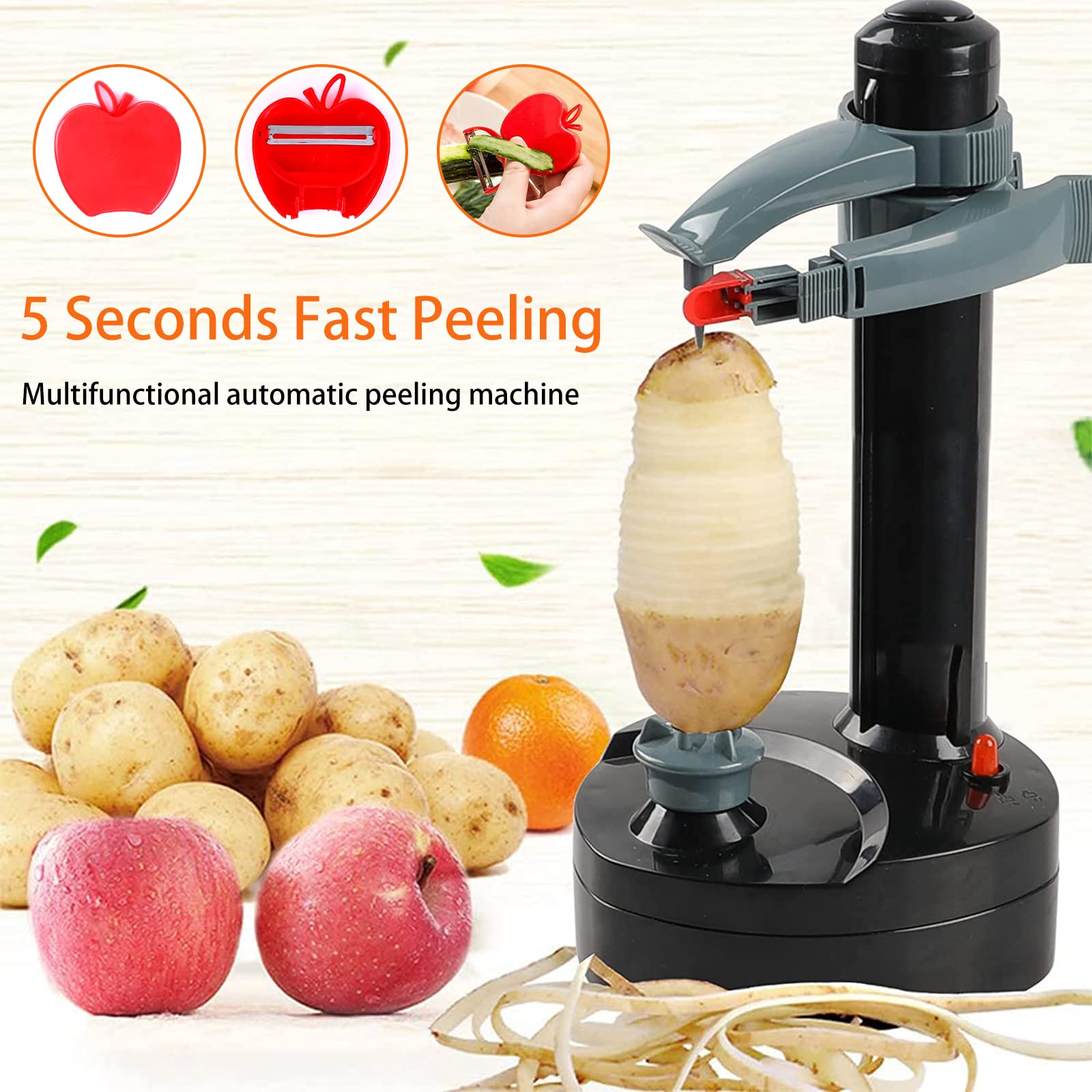 Electric Potato Peeler - Automatic Rotating Peeling Tool for Potatoes, Apples, Fruits & Vegetables | Easy Kitchen Gadget for Effortless Meal Prep & Healthy Cooking