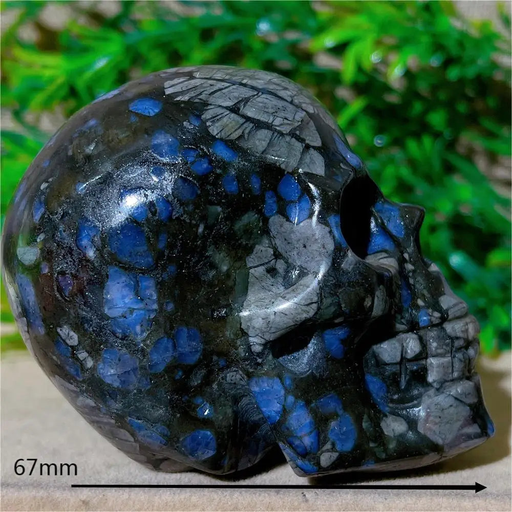 Natural Glaucophane Crystal Skull Carving - Handcrafted Healing Stone Quartz Mineral for Spiritual Decor, Meditation & Home Decoration