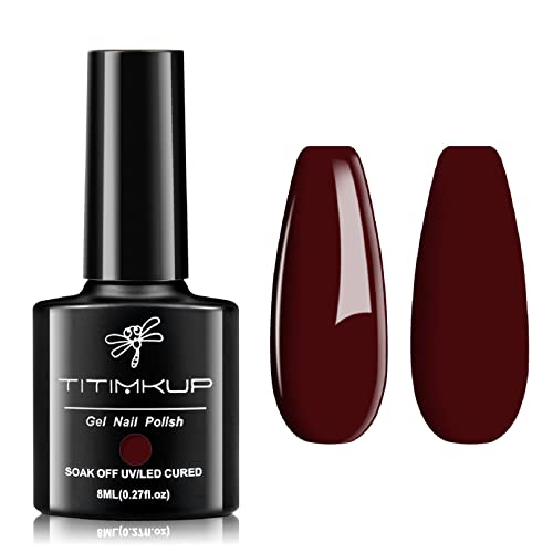 TITIMKUP Burgundy Gel Nail Polish Kit with LED Nail Lamp - Soak Off UV Gel Polish for DIY Manicure at Home, Salon Quality Nail Art Set - Perfect Gift for Women & Girls (Great for Parties, Weddings, Holidays & Everyday Nail Care)