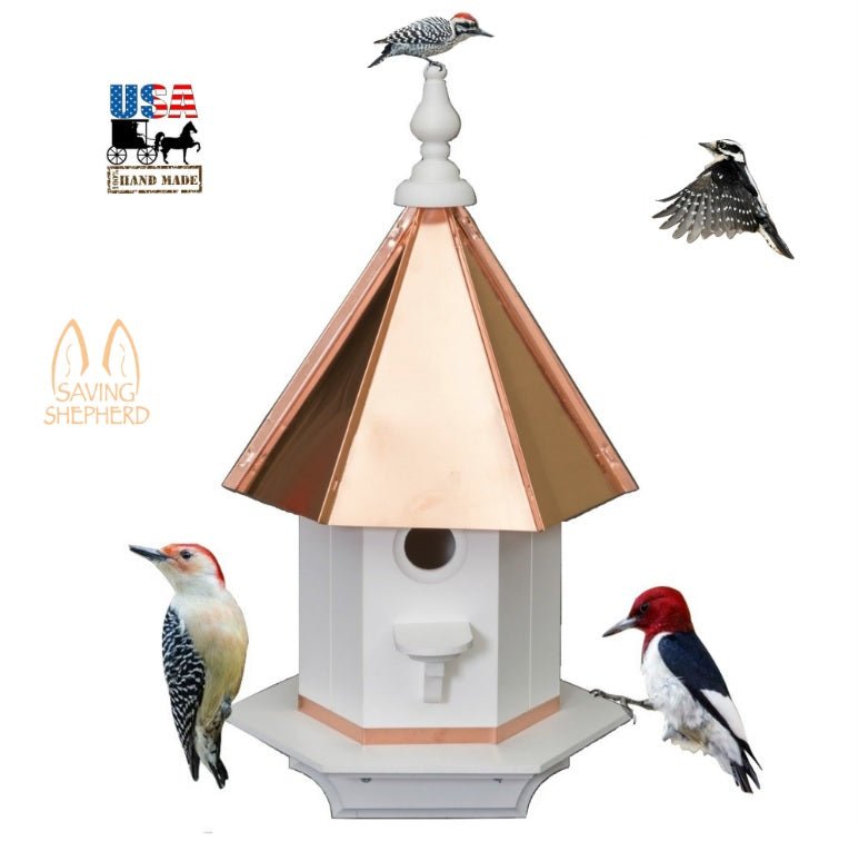 WOODPECKER BIRDHOUSE - Durable Azek Poly Vinyl & Copper Roof Bird House for Outdoor Garden Decor - Attract Woodpeckers to Your Backyard