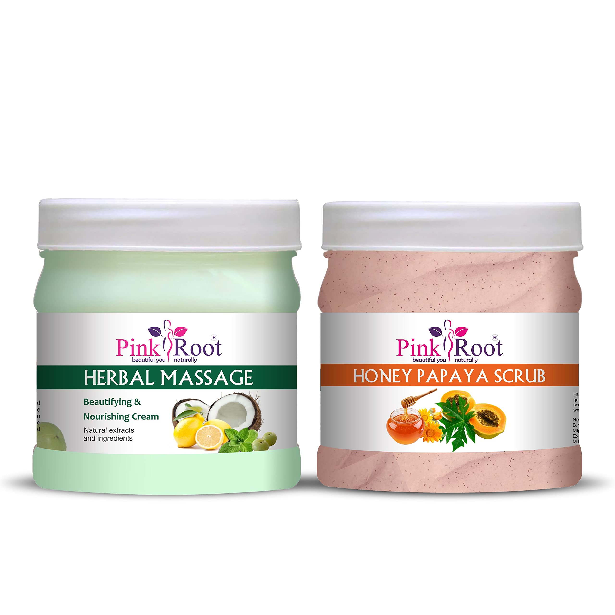 Organic Pink Root Herbal Massage Cream with Honey Papaya Scrub - 500ml for Relaxation & Skin Nourishment | Perfect for Spa, Aromatherapy & Home Self-Care Sessions