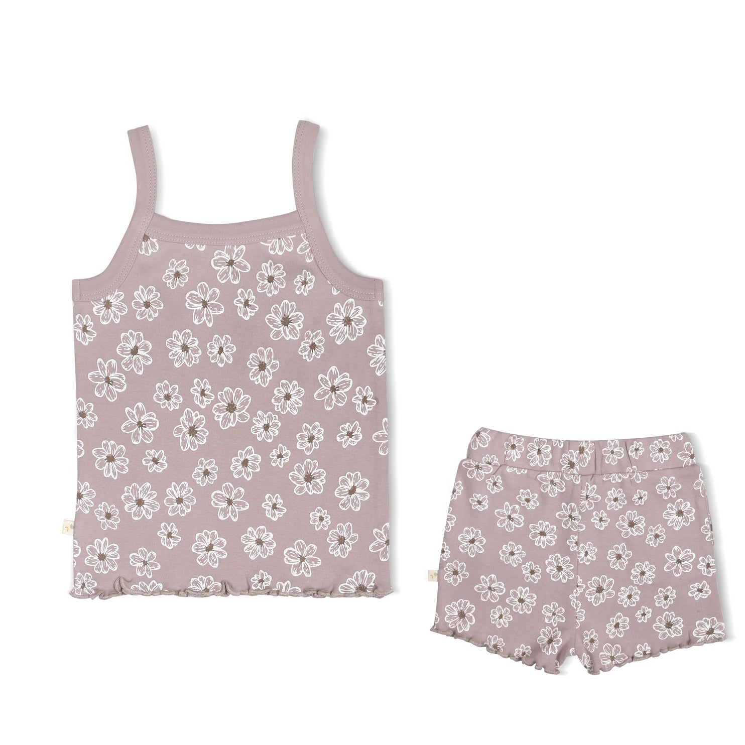 Organic Spaghetti Top & Shorts Set with Daisies Print - Women's Summer Outfit for Beach, Vacation & Casual Wear