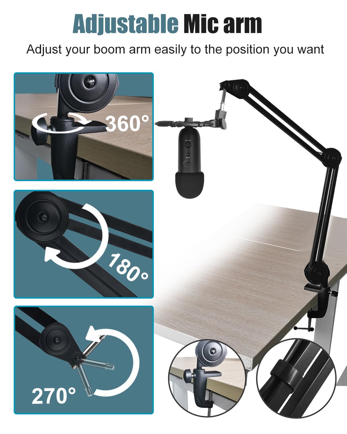 Heavy Duty Adjustable Microphone Boom Arm with Shock Mount - Universal Mic Stand for Podcasting, Live Streaming, Gaming & Studio Recording | Stable Professional Audio Equipment for Home & Broadcast Studios