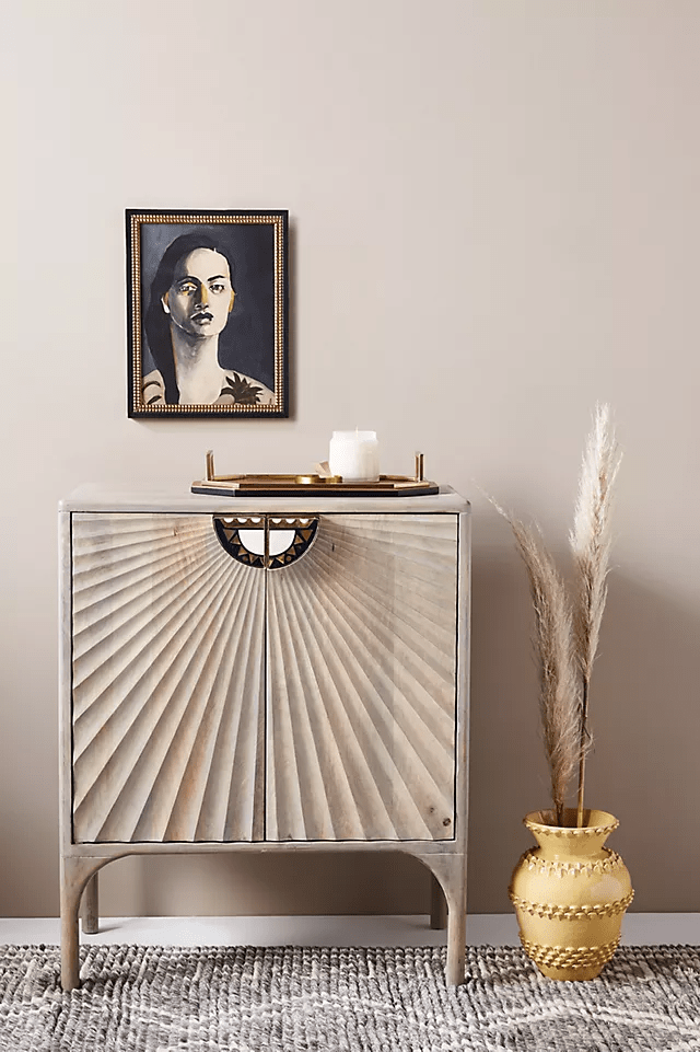 Hand Carved Whitewashed Daybreak Wood Cabinet - Solid Wood Storage Furniture for Living Room, Bedroom & Entryway Organization