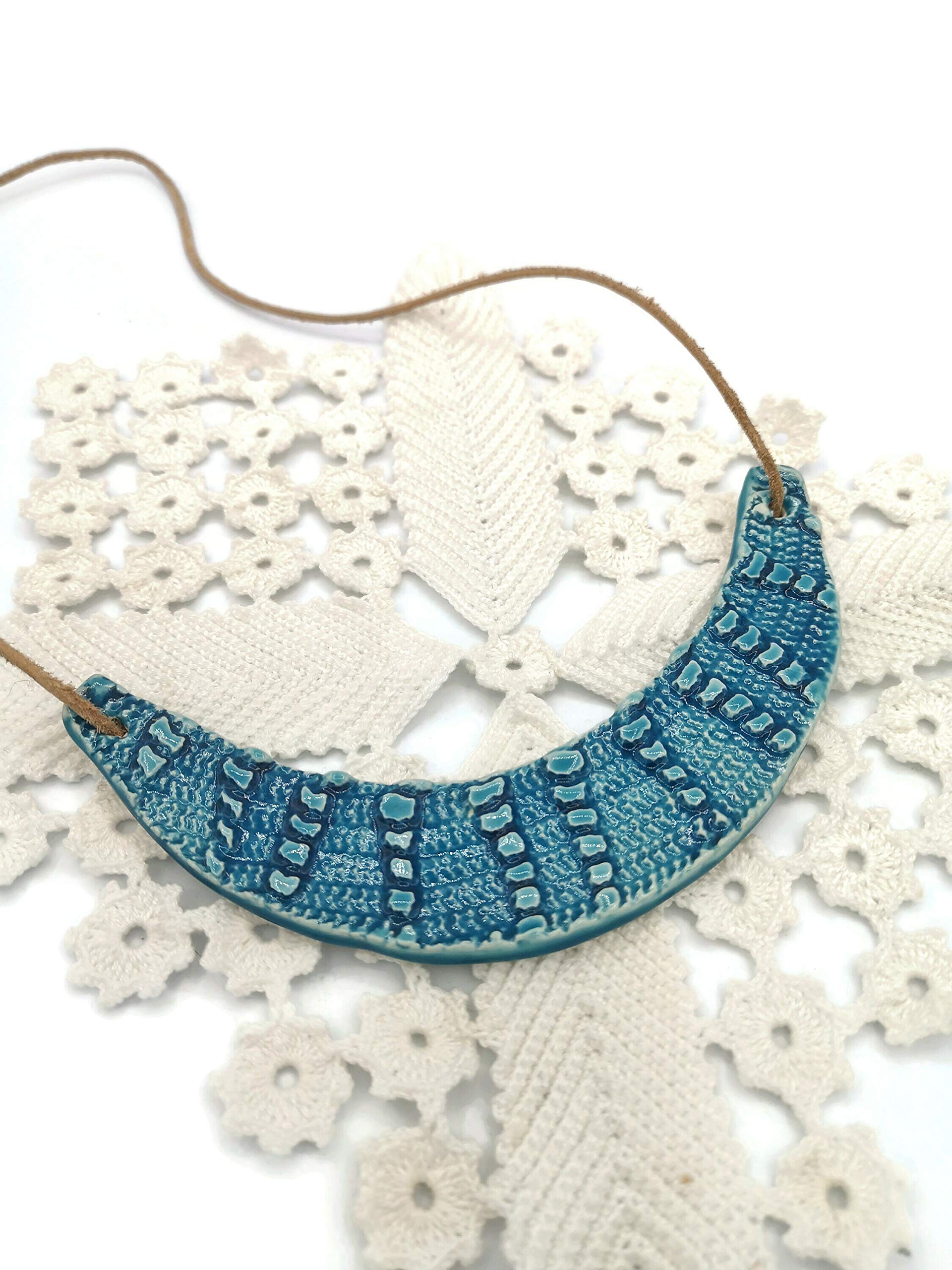 Handmade Blue Ceramic Bib Necklace for Women - Large Statement Pendant for Jewelry Making & DIY Crafts | Perfect for Parties, Weddings & Boho Fashion Accessories