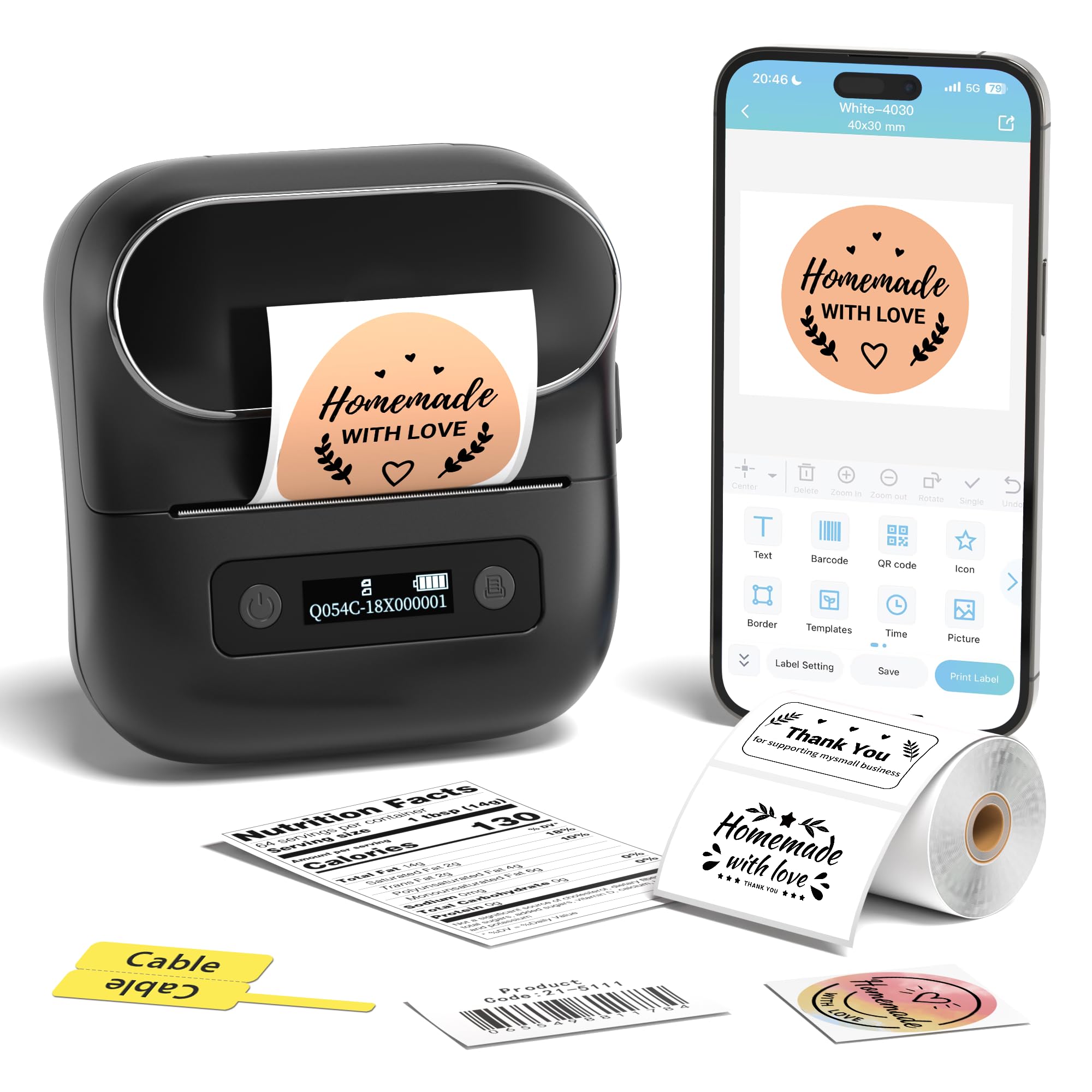 **Upgraded M220 Thermal Label Maker for Small Business & Home Use – Prints 0.78-3.14 Inch Stickers | Compatible with Phones & PC | Includes 40x30mm Labels | Perfect for Shipping, Organizing & Inventory**