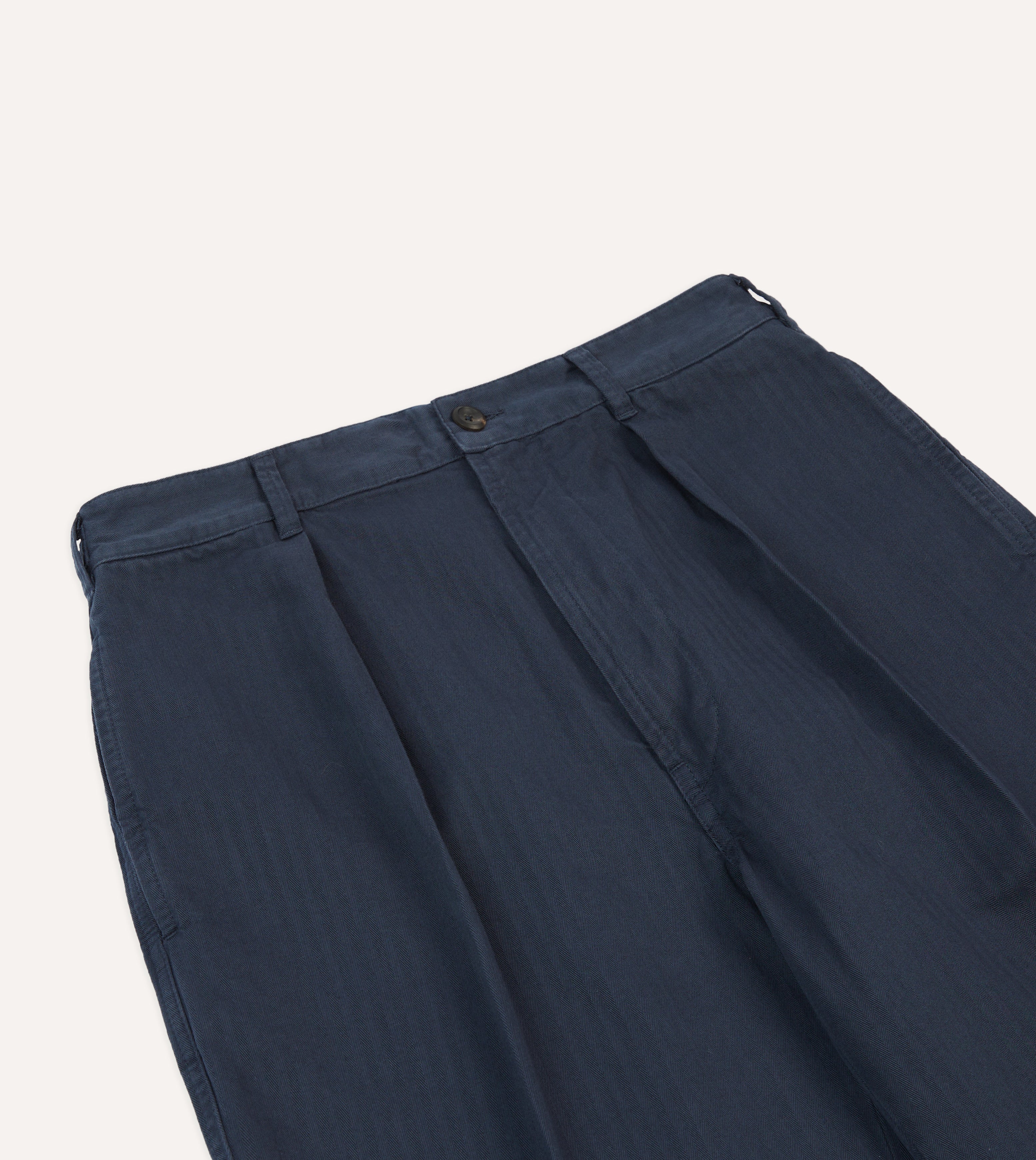 Men's Navy Herringbone Cotton Casual Pants for Gaming & Lounge - Comfortable Stretch Trousers for PC Gaming, Esports & Relaxing at Home
