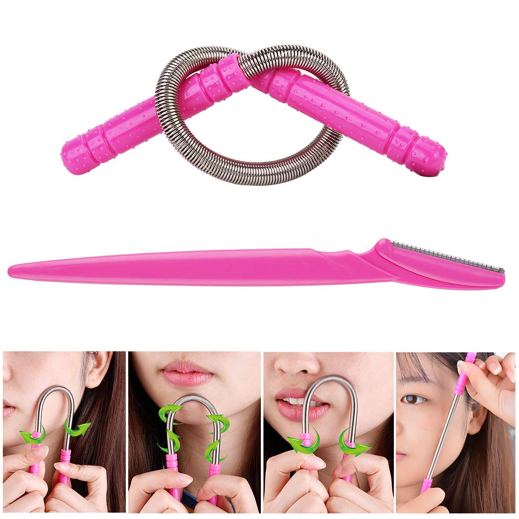 Legendog 9PCS Facial Hair Remover Spring Set - Portable Handmade Coil Hair Removal Tool with 9 Eyebrow Razors for Women & Men - Perfect for Eyebrow Shaping, Upper Lip & Chin Hair Removal at Home or Travel