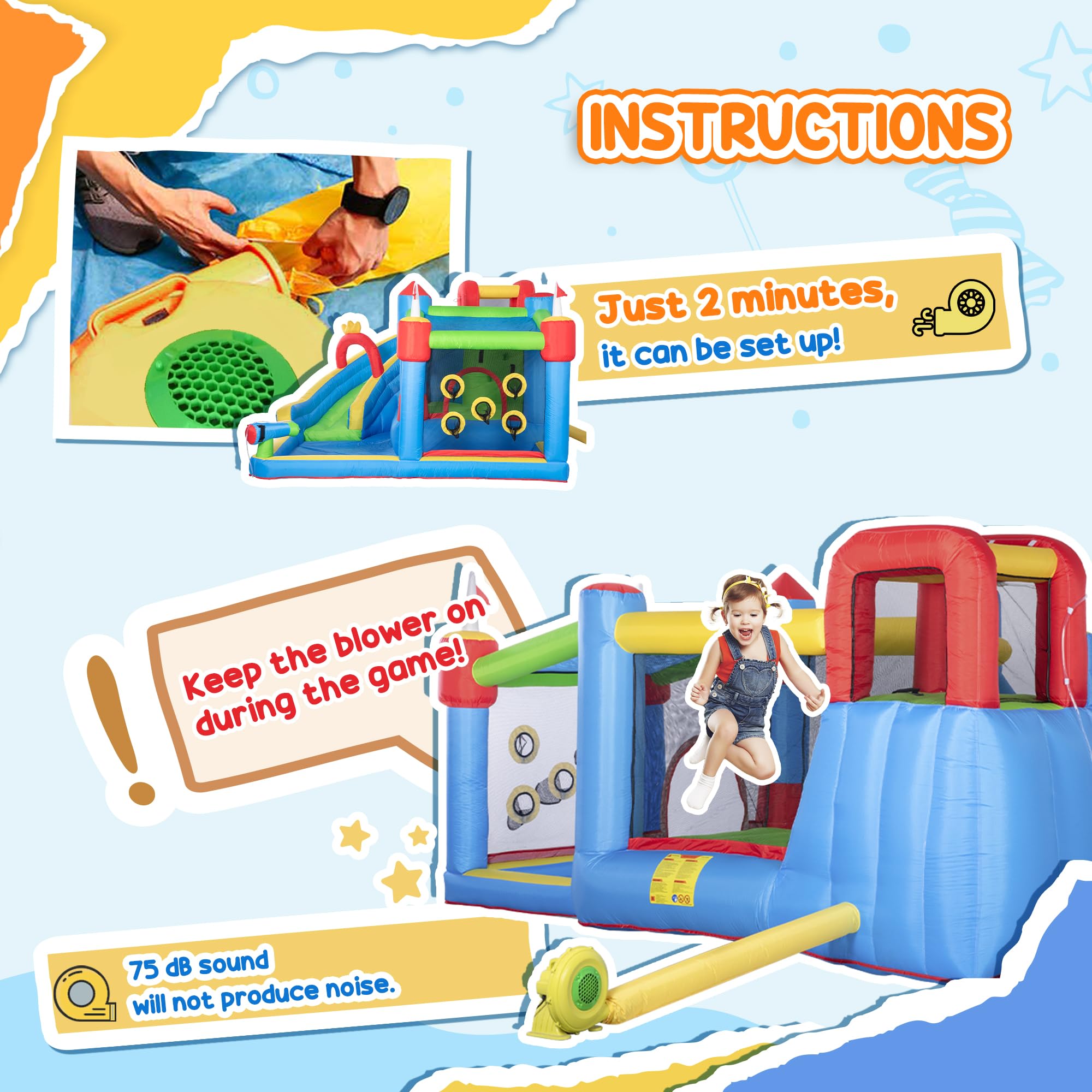 Outsunny 6-in-1 Inflatable Bounce House with Slide, Climbing Wall & Water Cannon - Kids Outdoor Water Play Bouncer with 2 Min Quick Inflation Pump - Perfect for Backyard Parties, Summer Fun & Birthday Celebrations