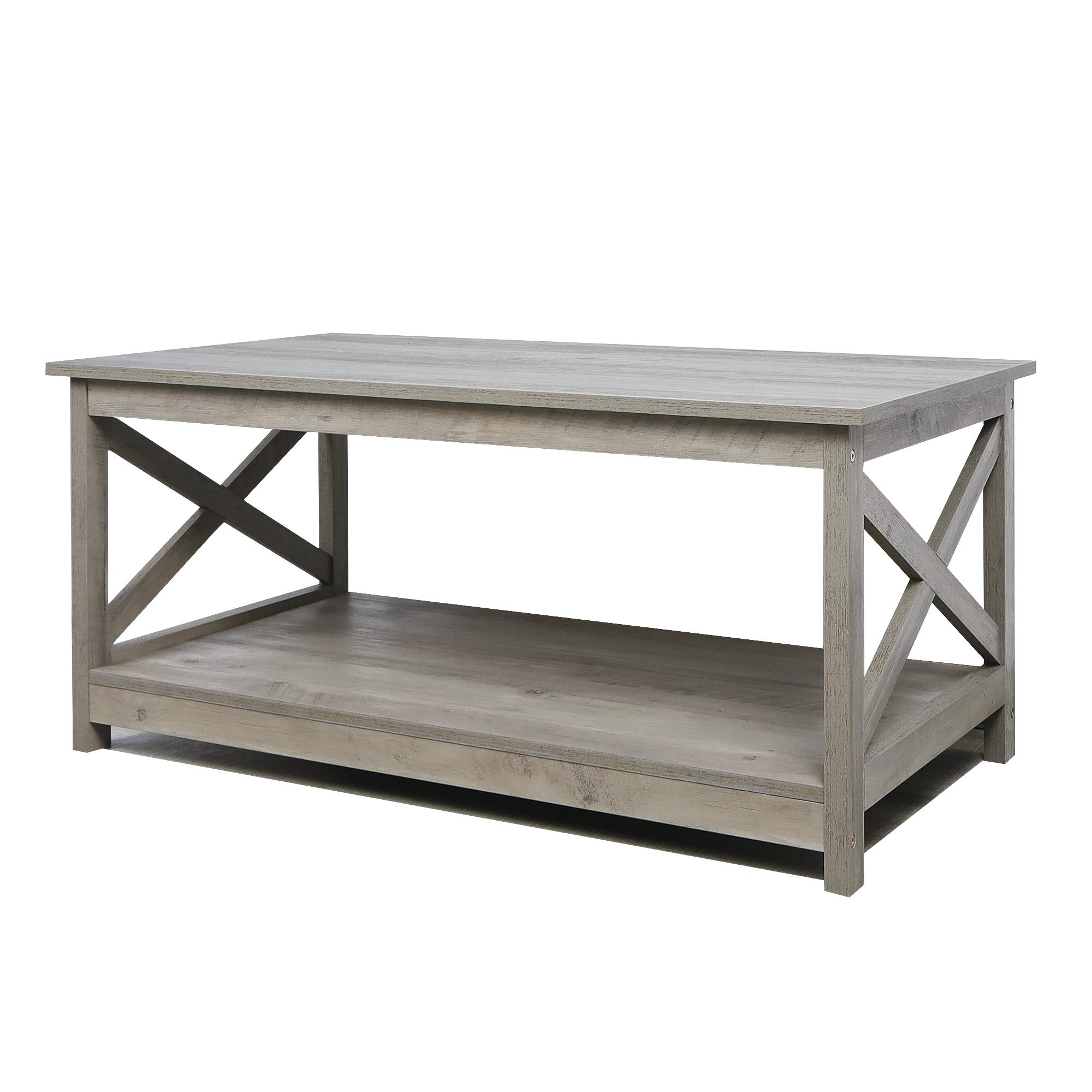 Rainbow Sophia Coffee Table - 40 Inch Modern Farmhouse Wood Coffee Table with 2-Tier Storage Shelf, Washed Oak Finish - Perfect for Living Room, Lounge & Home Decor