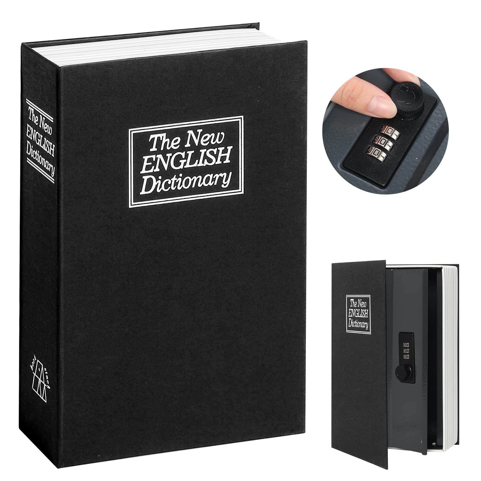 Book Safe with Combination Lock - Hidden Diversion Storage Box for Cash, Jewelry & Valuables - Secret Compartment (9.5x6.2x2.2 inches) - Black - Perfect for Home Security, Travel & Emergency Cash Hiding