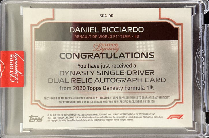 Daniel Ricciardo #SDA DR Dual Relic Auto 2020 Topps Dynasty F1 Racing Card - Rare Collectible for F1 Fans, Sports Memorabilia Enthusiasts & Card Investors