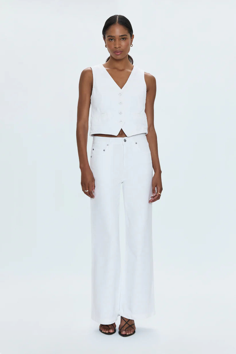 Jadyn Low Slung Palazzo Jean in Vivid White - High Waist Wide Leg Pants for Women | Comfortable Stretchy Denim Trousers | Perfect for Casual Wear, Office Outfits & Date Nights