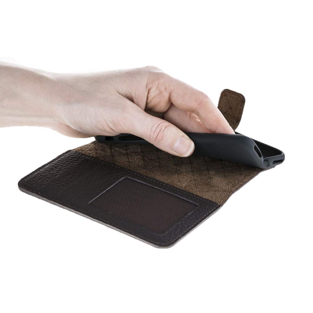 BOULETTA Premium Leather ID Window Wallet Case for iPhone SE 2020/2022, iPhone 7 & 8 | Handcrafted Slim Card Holder with RFID Protection (Dark Brown) - Perfect for Travel, Work & Everyday Use