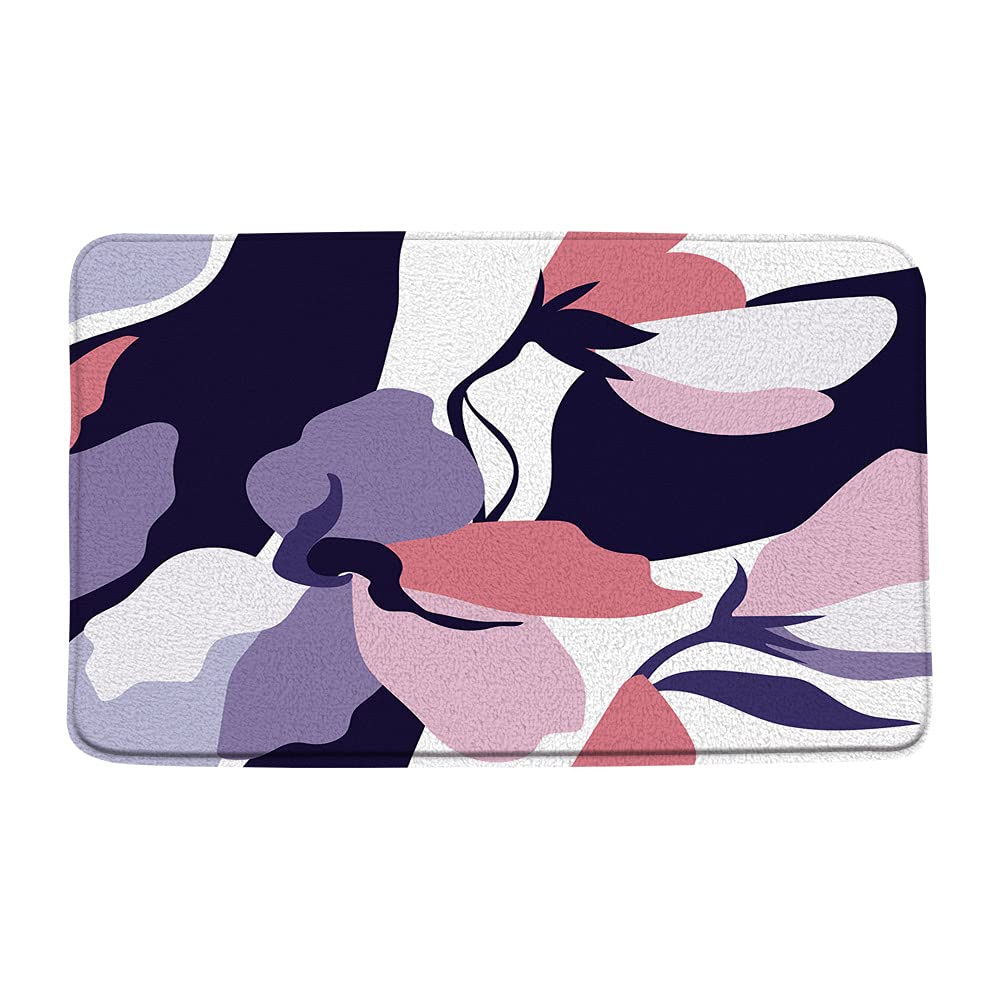 Mid Century Modern Bath Mat - Purple, Black & Blue Geometric Abstract Flower Design - Microfiber Memory Foam Backing - Non-Slip Bathroom Rugs (16x24 & 18x30 Inch) - Perfect for Contemporary Home Decor & Spa-Like Bathroom Experience
