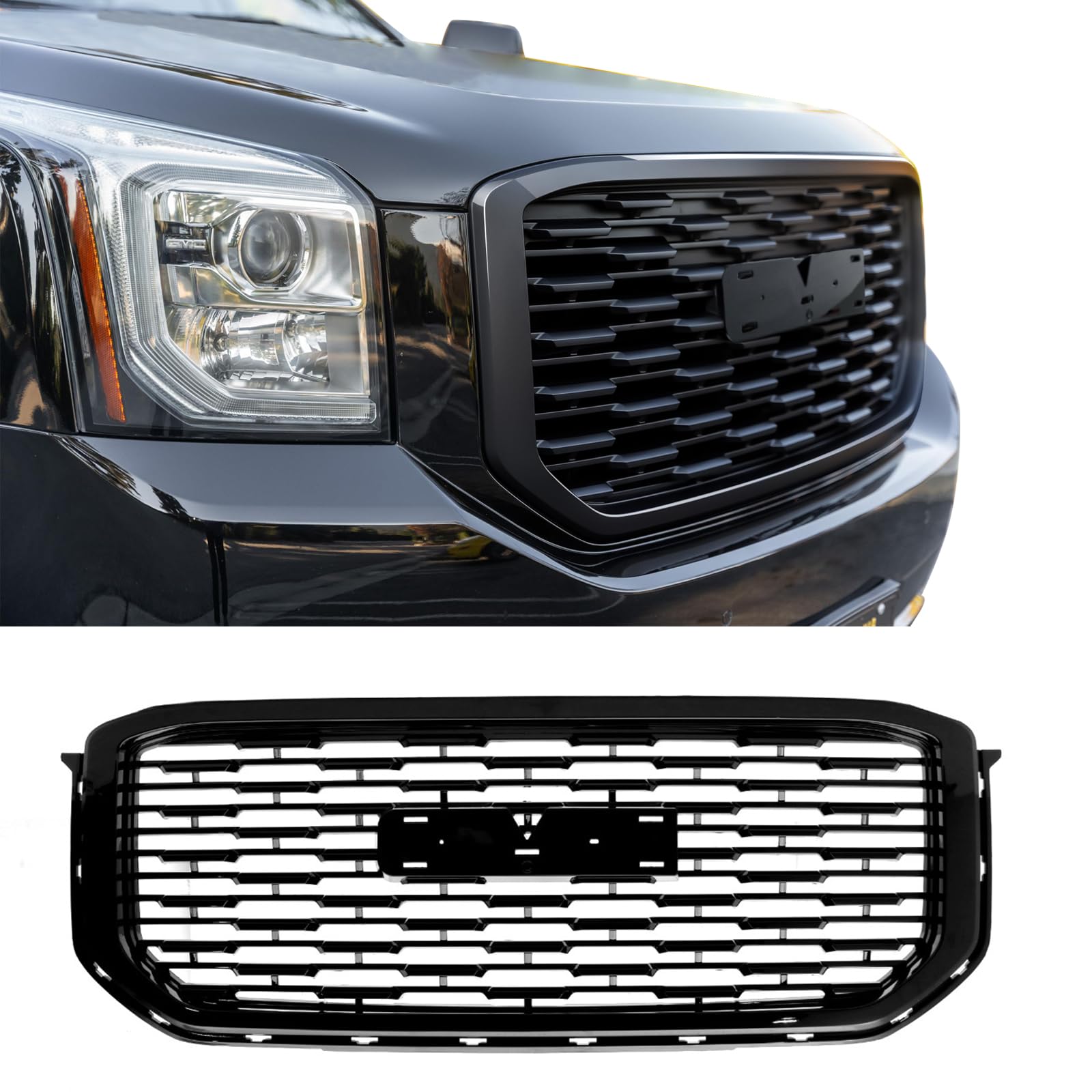 IKON MOTORSPORTS ABS Black Denali Style Front Grille Guard Replacement for 2015-2020 GMC Yukon XL - Upgrade Your Truck's Appearance for Off-Road & Urban Driving