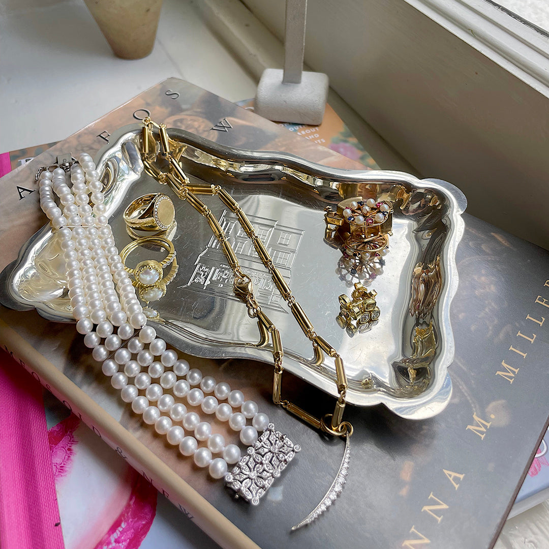 Antique Pewter Chippendale Style Small Serving Tray - Elegant Tea Tray for Afternoon Tea, Coffee Service & Home Decor