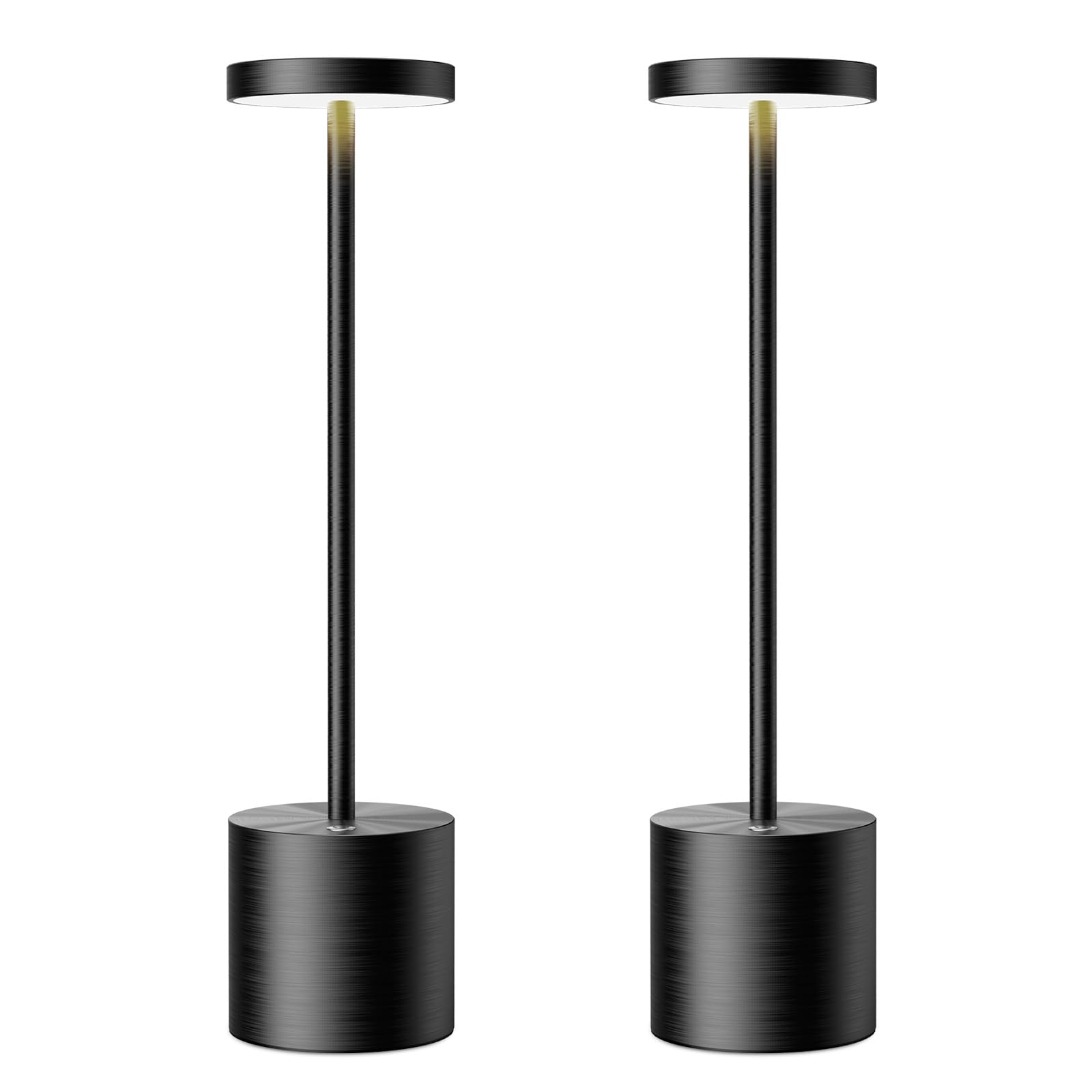 Rechargeable Cordless Table Lamps - 6000mAh Battery Operated LED Desk Light, Portable Nightstand Lamp for Bedroom, Restaurant, Outdoor Use (2 Pack, Black) - Perfect for Reading, Camping & Emergency Lighting