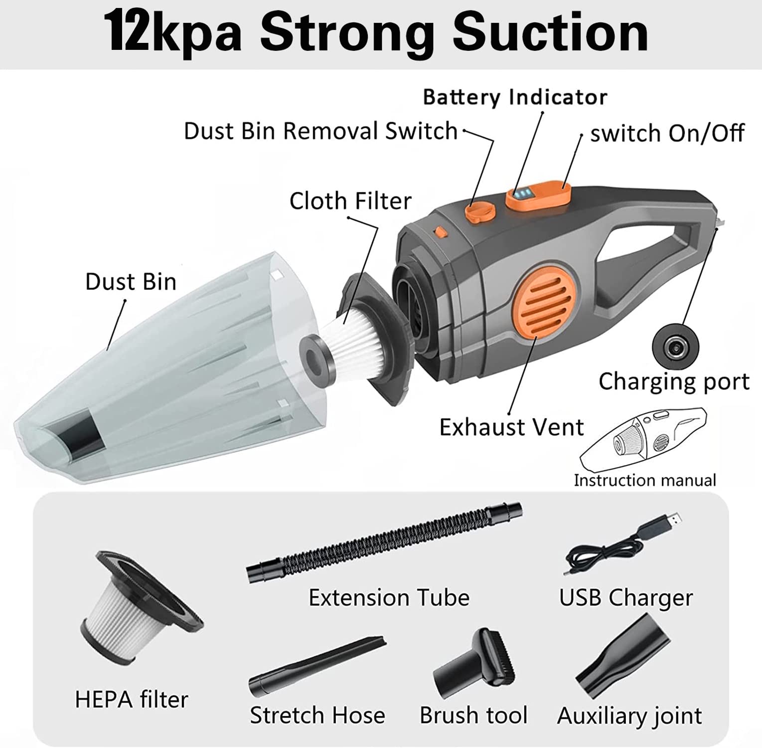 **Upgraded Cordless Handheld Vacuum Cleaner - 12000Pa-17500Pa Powerful Suction, Rechargeable for Car, Home, Office & Pet Hair - Wet & Dry Cleaning - Perfect for Travel, Quick Cleanups & Multi-Surface Use**