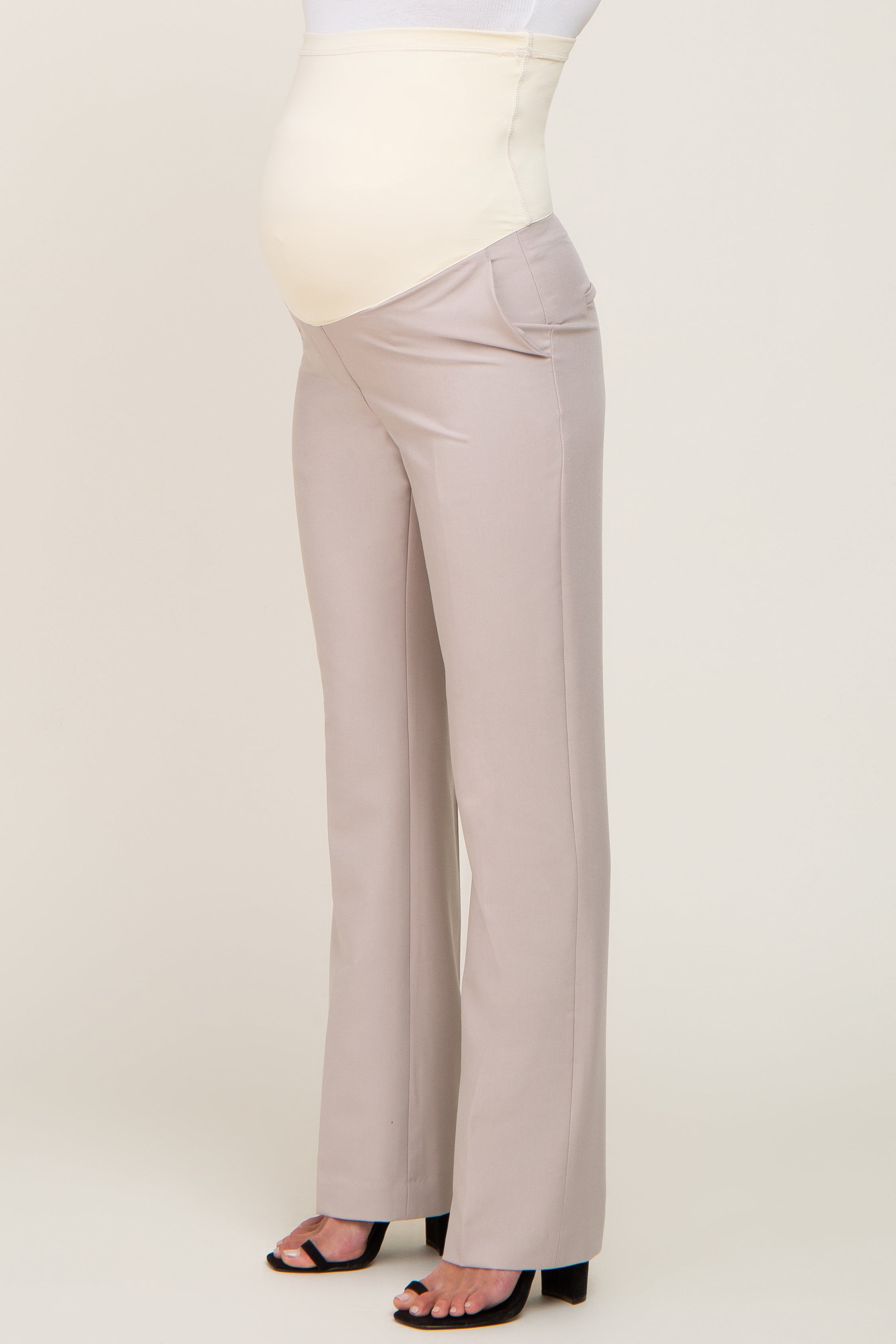 Beige Wide Leg Maternity Dress Pants for Women - Comfortable Pregnancy Work Pants - Office & Business Casual Wear