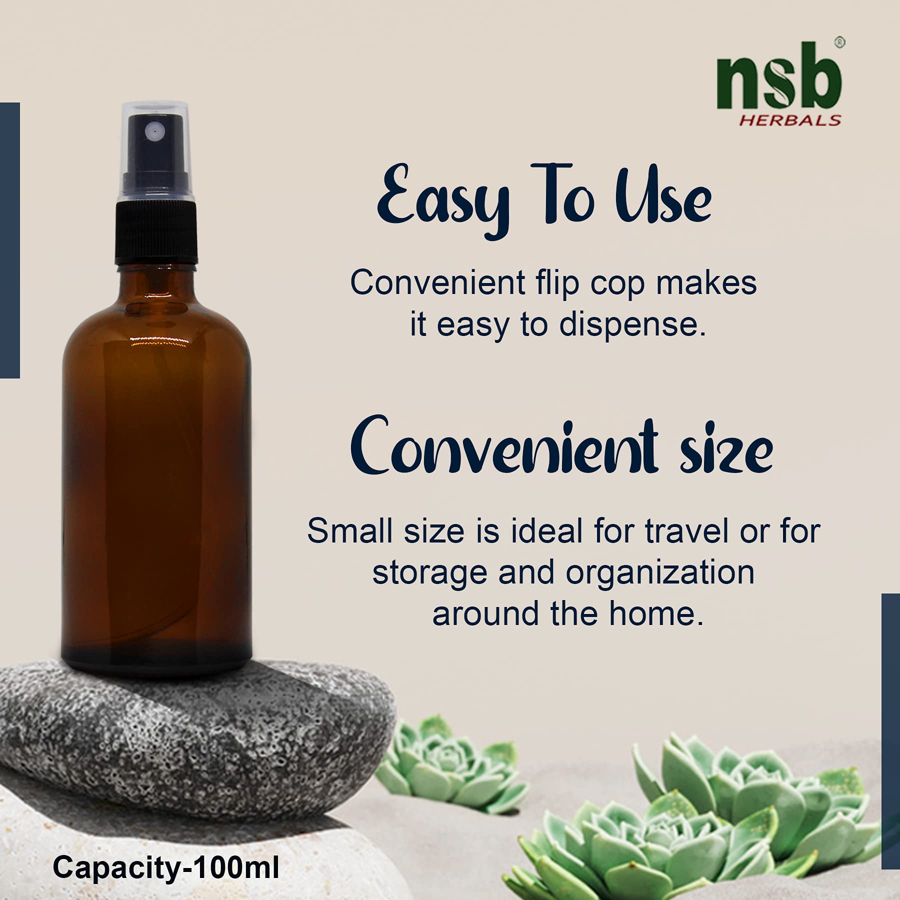 NSB Herbals 100ml Refillable Amber Glass Bottle with Fine Mist Spray Pump - Perfect for DIY Perfume, Essential Oils, Aromatherapy Blends, Facial Mists & Beauty Products (1-Pack, Black) - Ideal for Home, Travel & Skincare Routine