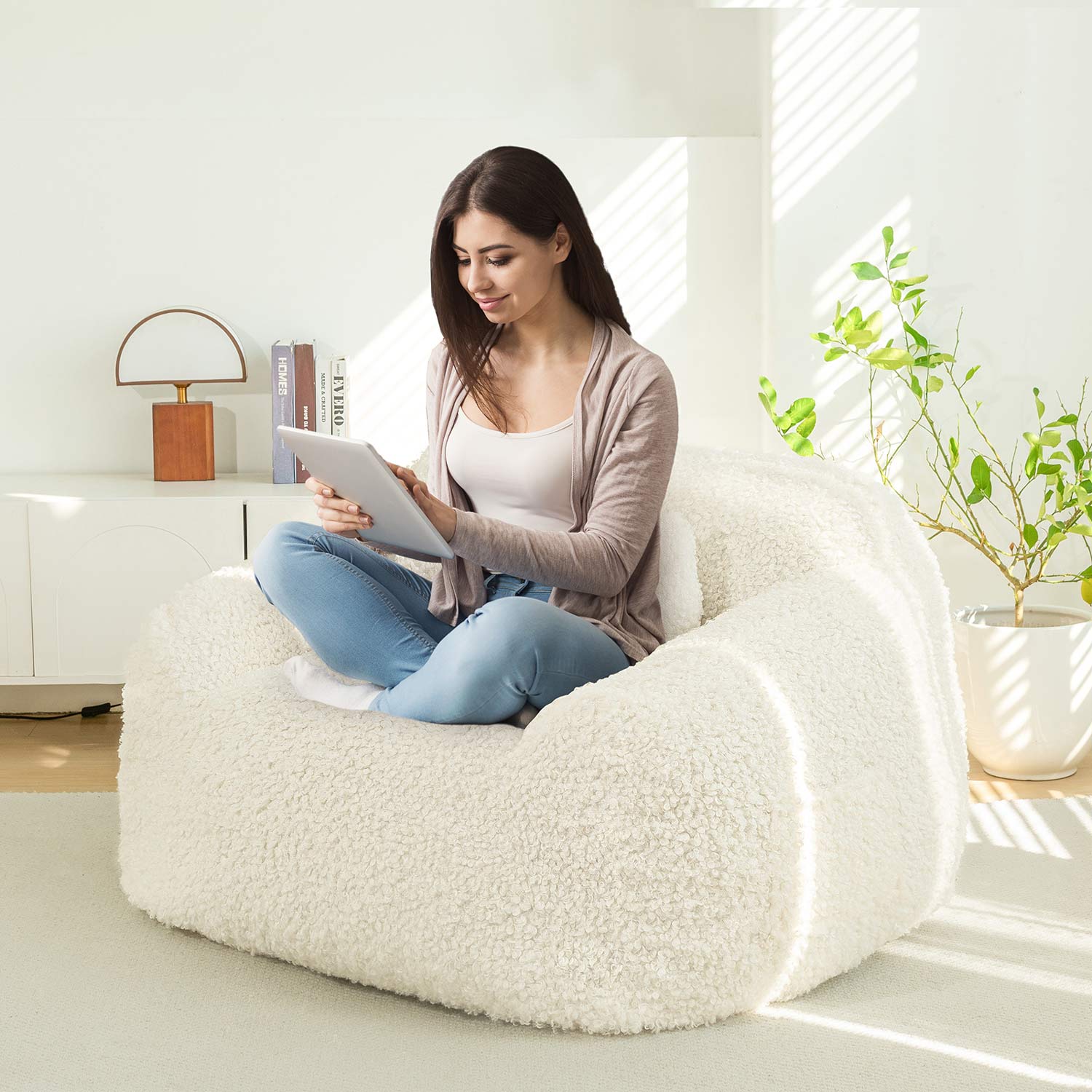 MAXYOYO Large Wool Bean Bag Chair with Pillow - Ultra Comfortable Lounge Chair for Adults & Teens - Perfect for Reading, Gaming, and Relaxing in Living Room, Bedroom or Dorm