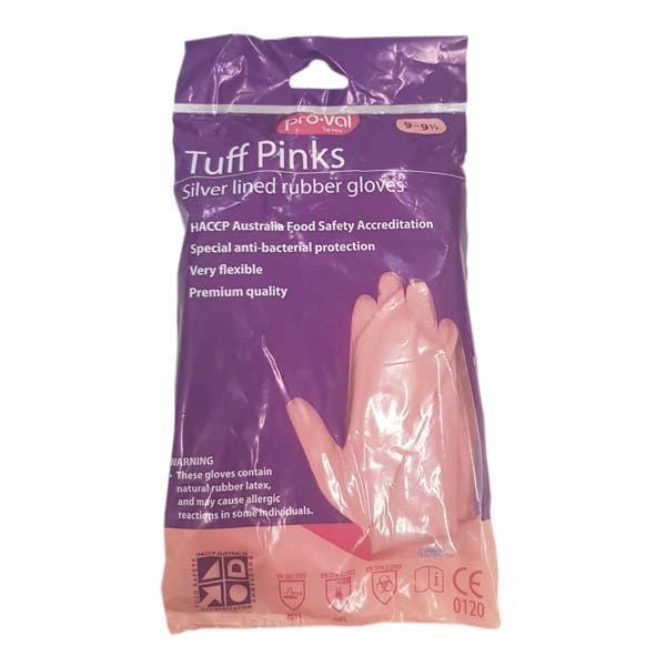 Tuff Pink Silver Lined Rubber Gloves - Size 7 & 9 - Heavy Duty Cleaning, Dishwashing & Kitchen Protection