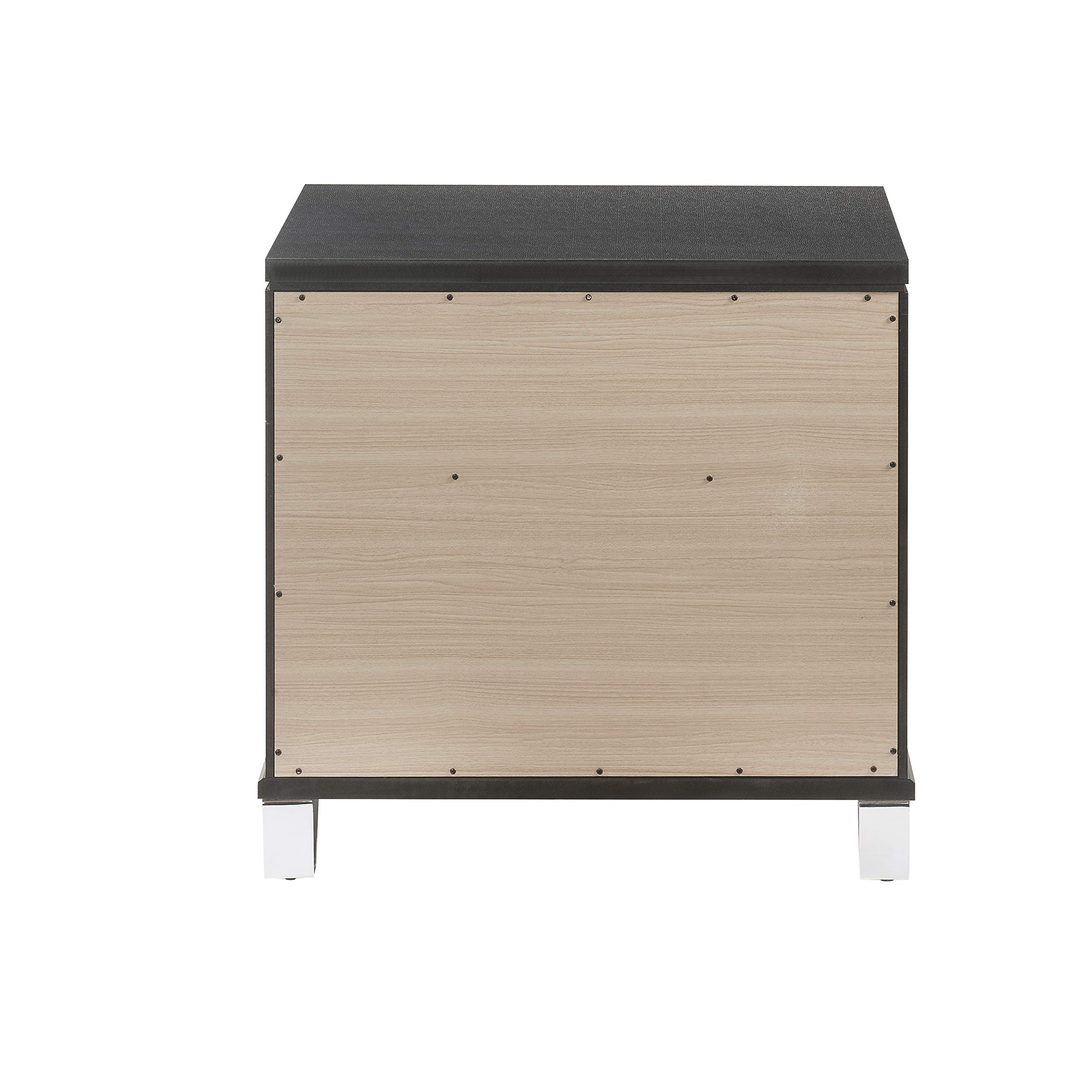 Benjara 2 Drawer Wooden Nightstand with Mirror Accents & Diamond Pattern - Black Bedside Table for Bedroom, Living Room, or Guest Room - Modern Nightstand with Storage for Home Decor