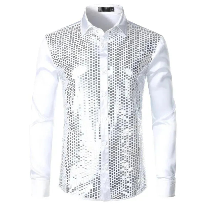 Luxury Sequins Silk Shirt for Men - Elegant Party Wear & Formal Occasion Outfit - Perfect for Weddings, Nightclubs, and Special Events
