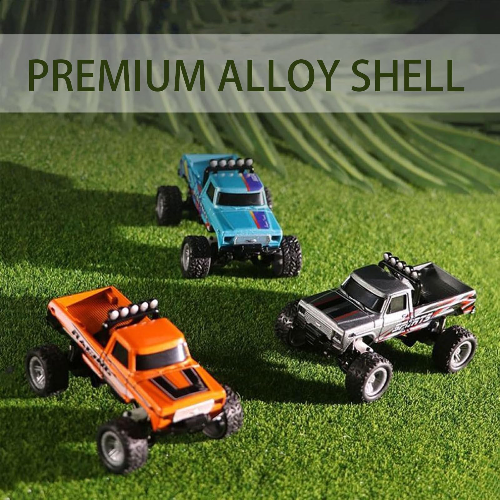 1:64 Scale Mini RC Truck with Trailer - 2.4GHz Remote Control Alloy Monster Truck Toy with LED Lights | Kids Birthday Gift | Indoor & Outdoor Play, Backyard Racing, Collection Display (Black)