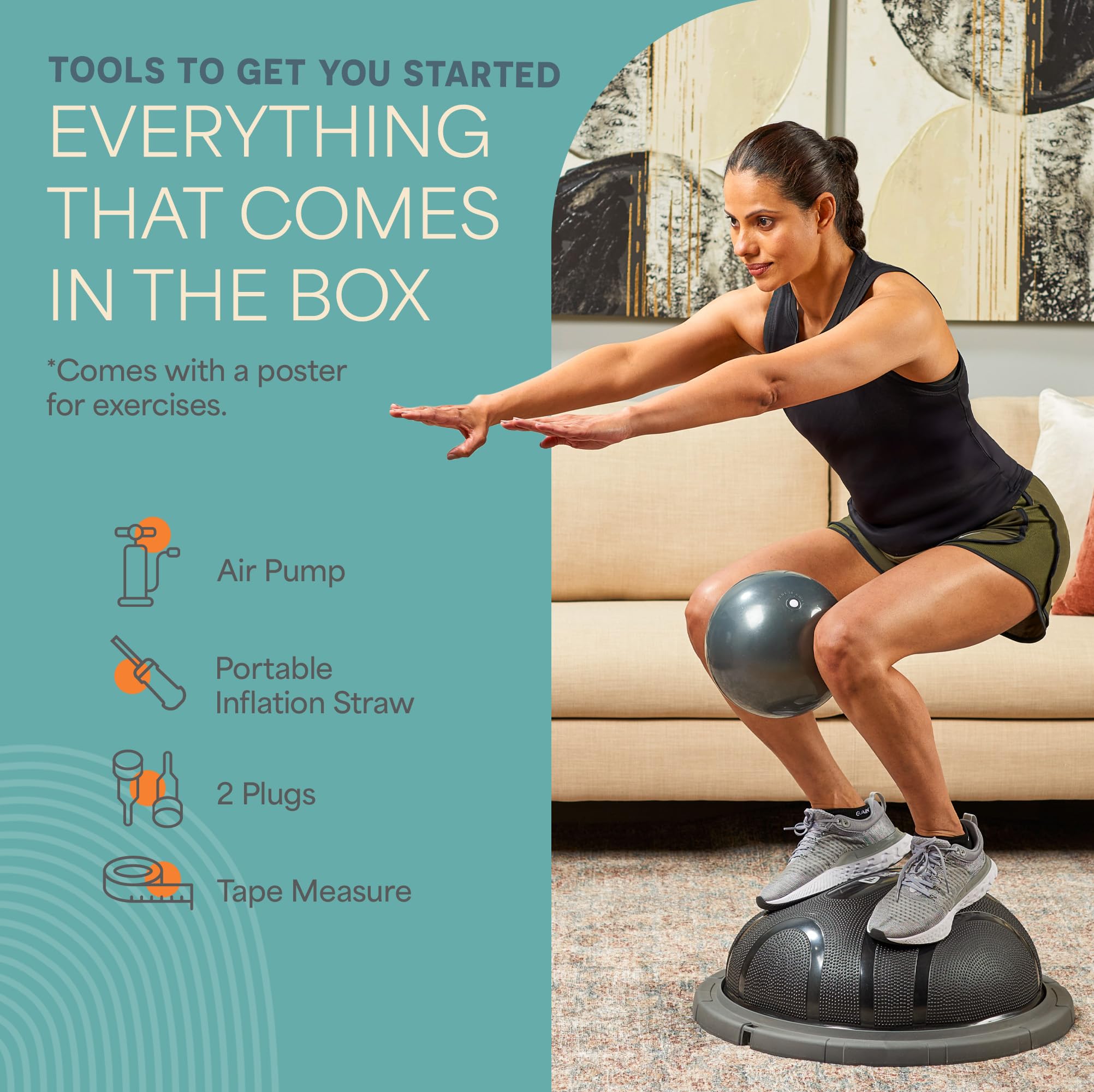 Lifepro Half Balance Ball Trainer - Stability Exercise Ball for Core Workouts, Yoga, Pilates & Physical Therapy - Non-Slip Home Gym Equipment for Balance Training & Fitness - Perfect for Home, Office & Rehabilitation Centers