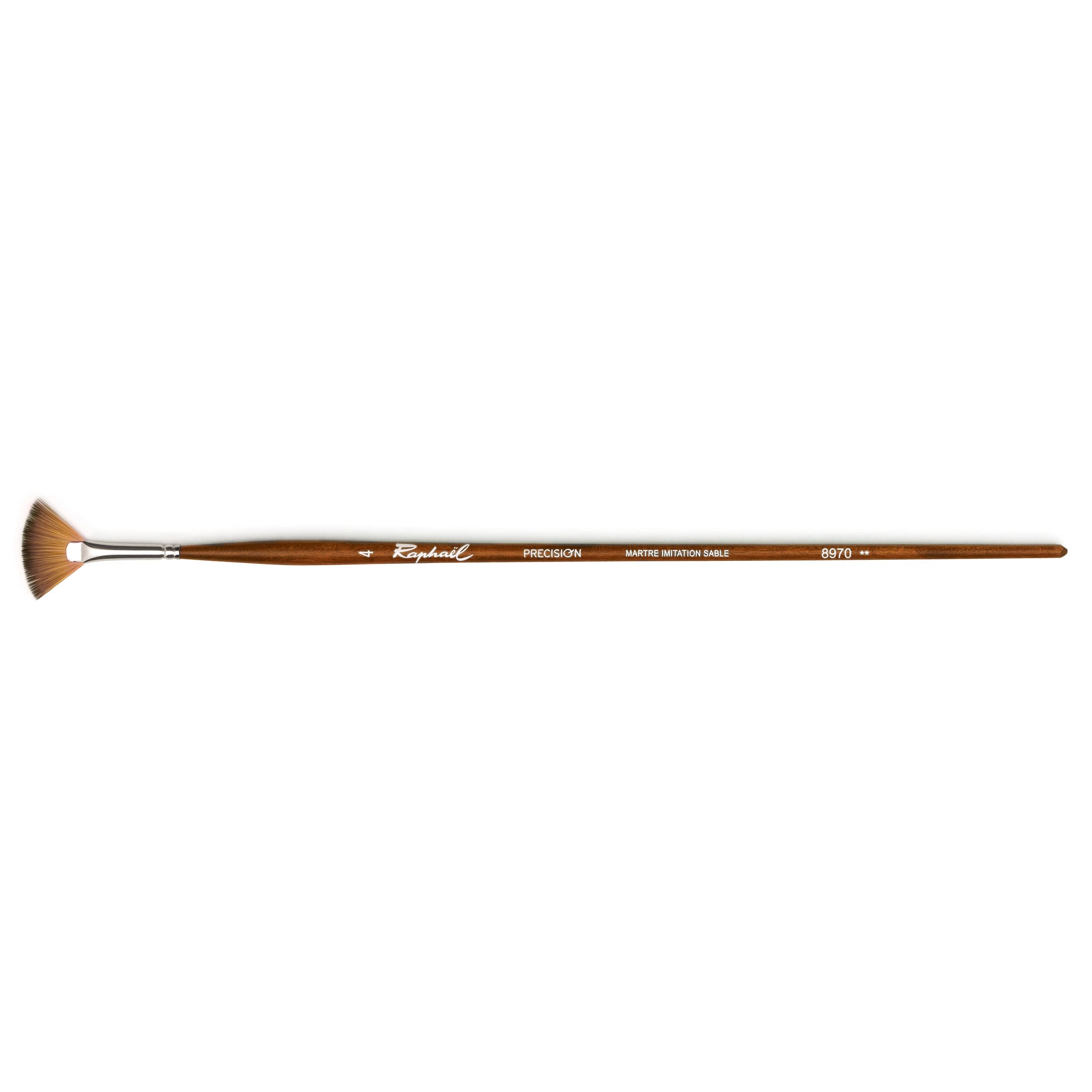 Raphael Precision 8970 Long Handle Fan Brush - 4 Pack Natural Bristle Paint Brushes for Oil, Acrylic & Watercolor - Perfect for Fine Art, Detailing & Blending Techniques