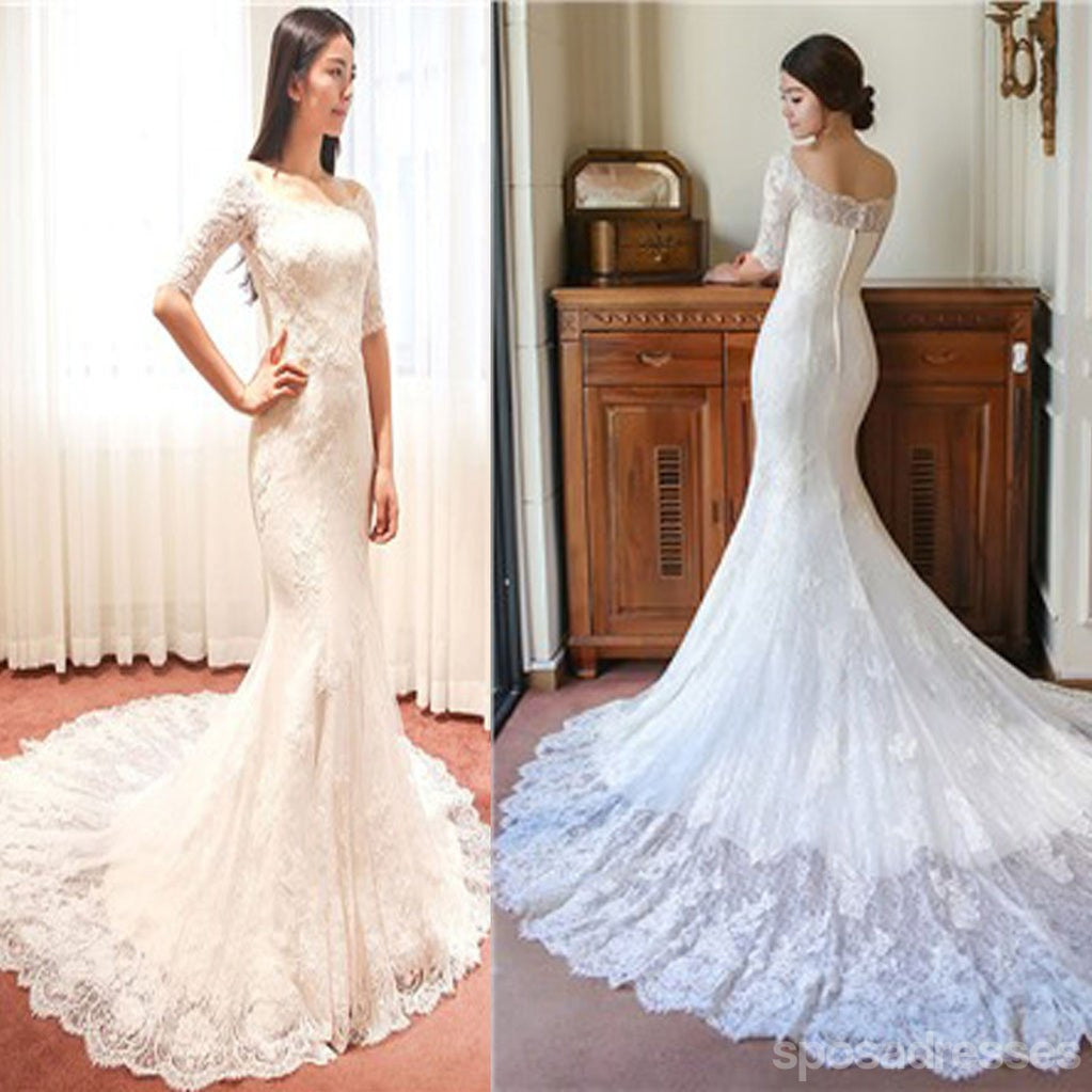 Elegant Off Shoulder Half Sleeve Mermaid Wedding Dress WD0144 - Perfect for Beach Weddings, Vow Renewals & Romantic Photoshoots