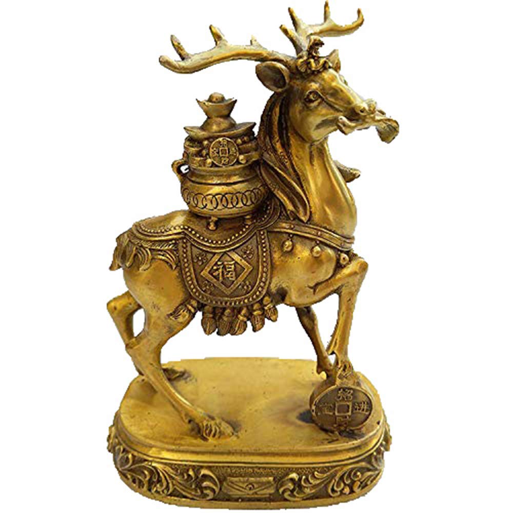 Feng Shui Brass Deer Ornament - Antique Copper Lucky Deer Statue for Home & Office Decor | Perfect for Wealth & Harmony in Living Room, Bedroom, or Workspace