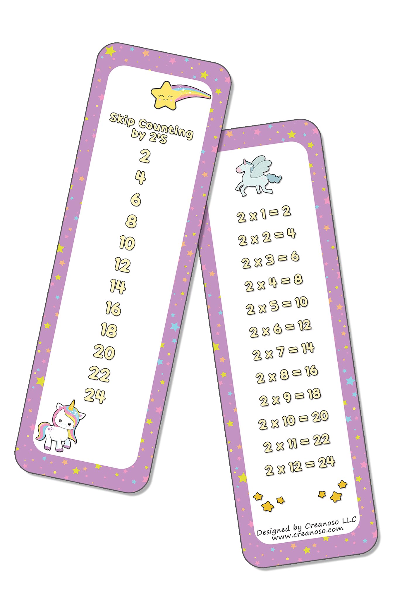 Creanoso Skip Counting Chart Bookmark Cards - Cute Unicorn Theme (2 Sets of 11 Cards) - Homeschool Math Learning Tools for Kids - Perfect for Classroom, Home Study & Gift Giving