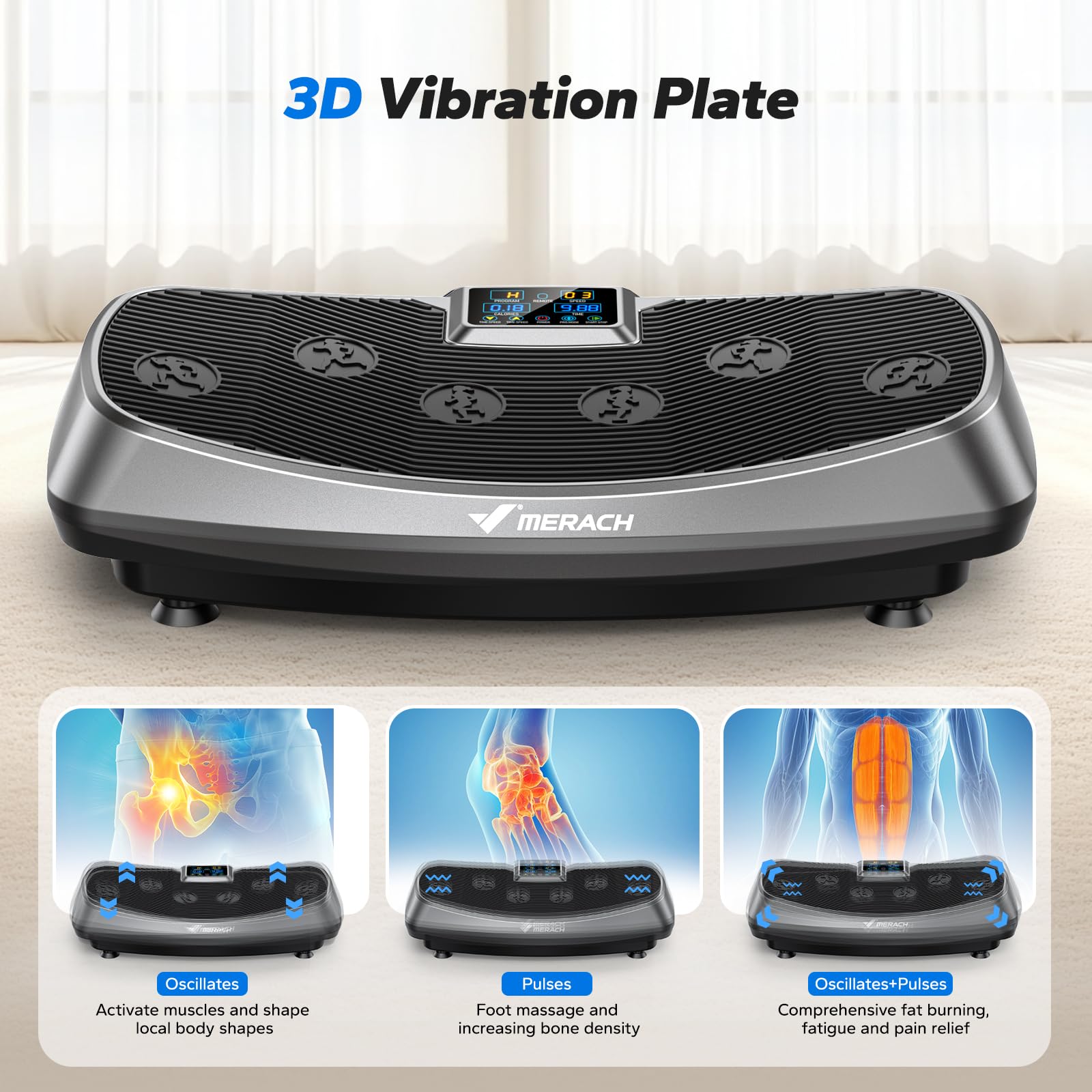MERACH 3D Vibration Plate Exercise Machine with Oscillation & Pulse Modes - Whole Body Workout Equipment for Weight Loss & Toning at Home - Perfect for Women & Men Fitness, Home Gym & Physical Therapy