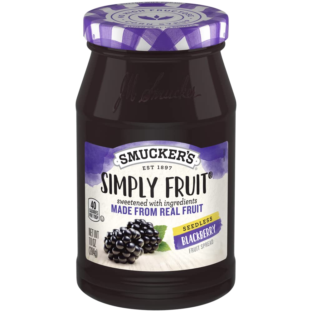 Smucker's Simply Fruit Seedless Blackberry Spread - 10 Ounce (Pack of 2) | All Natural Fruit Preserves for Toast, Yogurt & Baking | Gluten Free & Non-GMO Jam