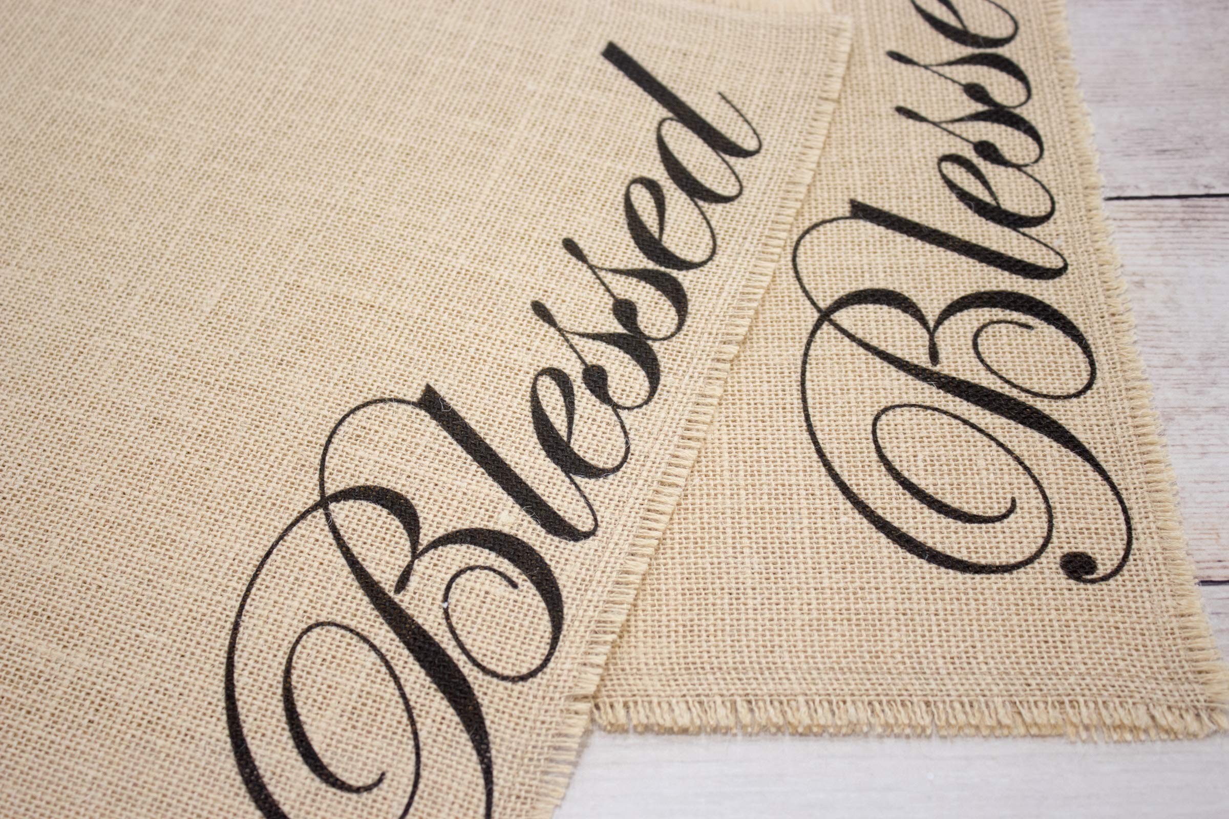 Blessed Burlap Placemats for Dining Table - Rustic Farmhouse Table Decor for Kitchen, Wedding, Party & Home Decor - Set of 4 Reversible Natural Jute Placemats