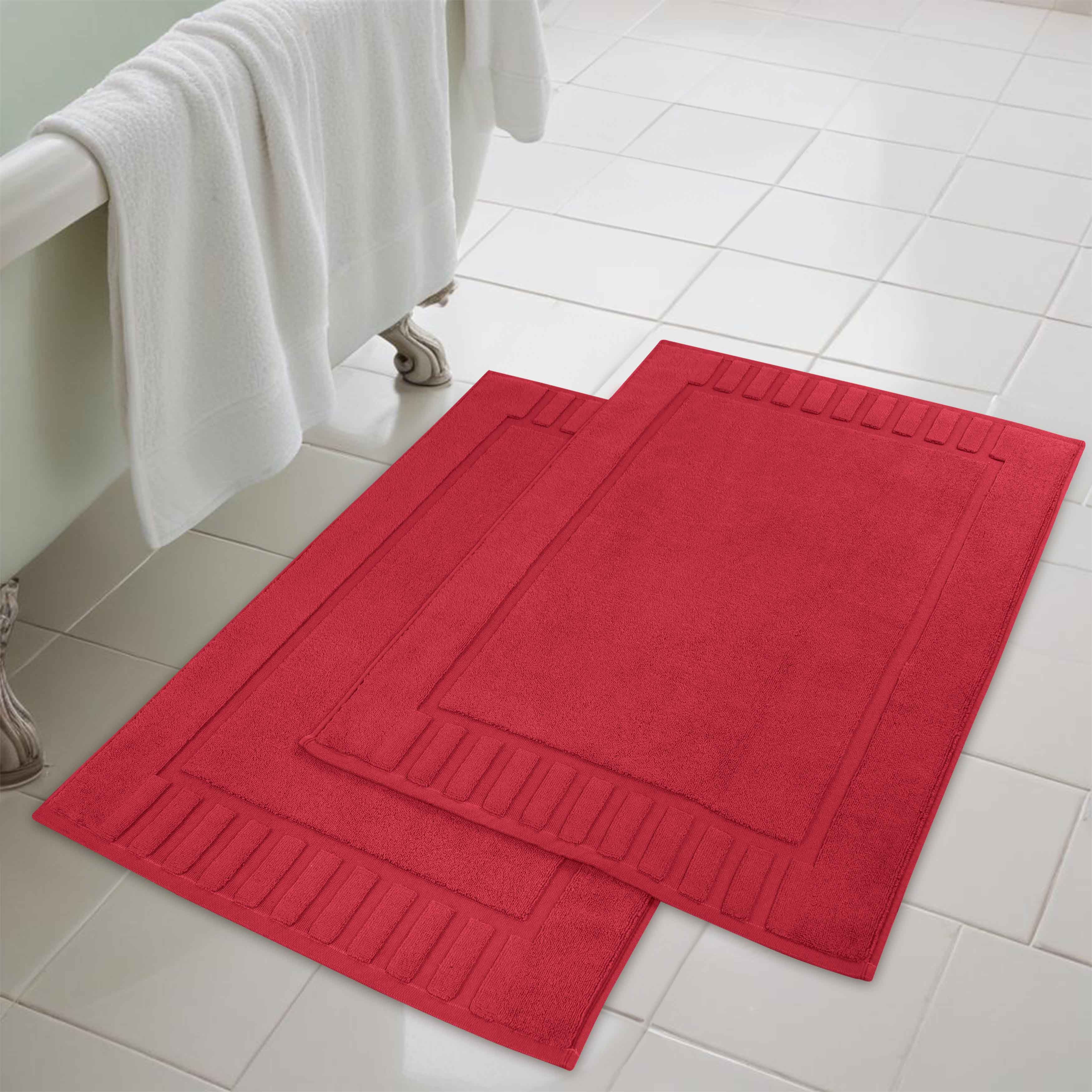 Premium Cotton Modern Geometric Border Absorbent Bath Mat Set of 2 - Non-Slip Soft Bathroom Rug for Bathroom Floor, Shower, Vanity Area - Home Decor Essentials