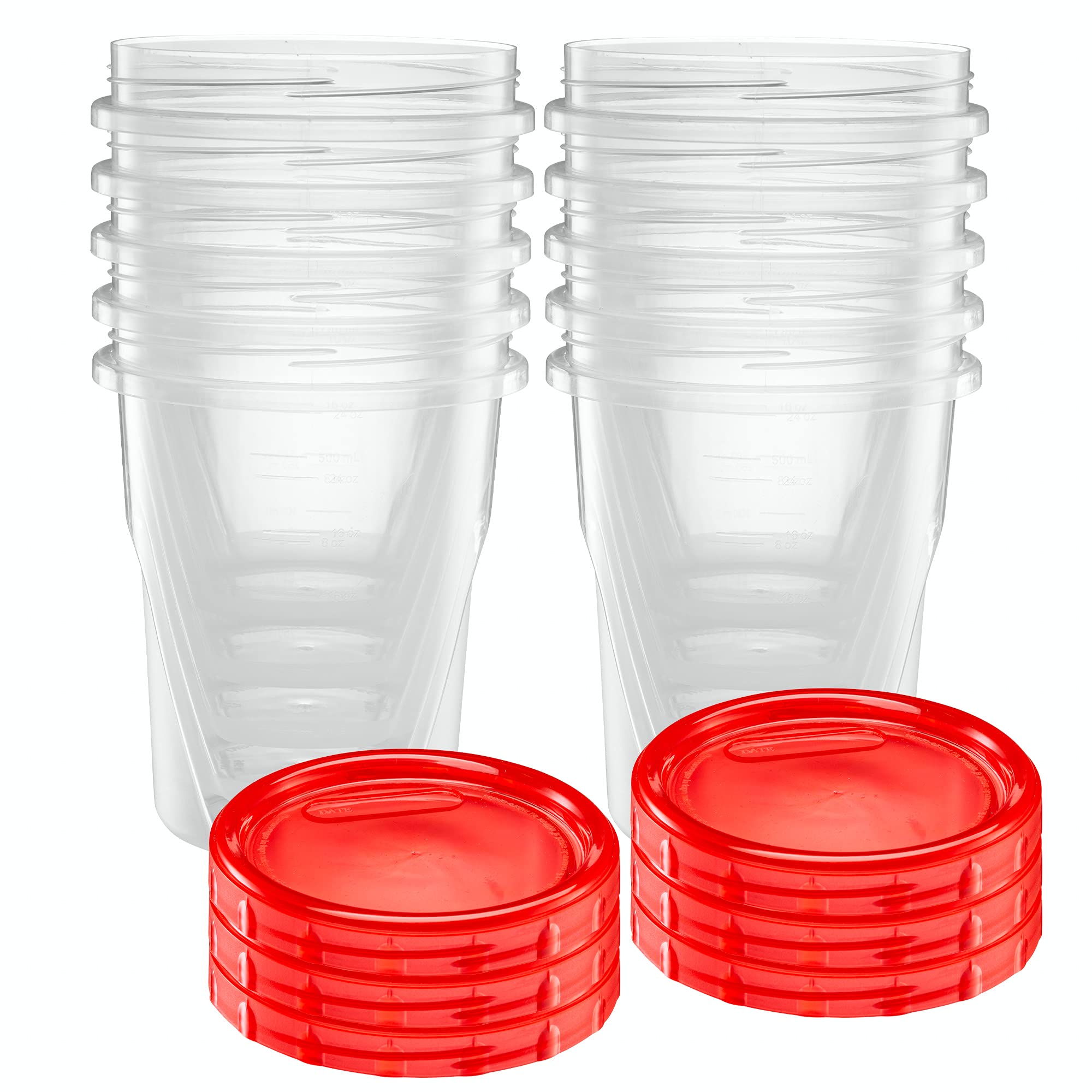 32oz (10 Pack) Clear Plastic Food Storage Containers with Red Twist-On Lids - Airtight Freezer Safe Containers for Meal Prep, Leftovers & Bulk Food Storage