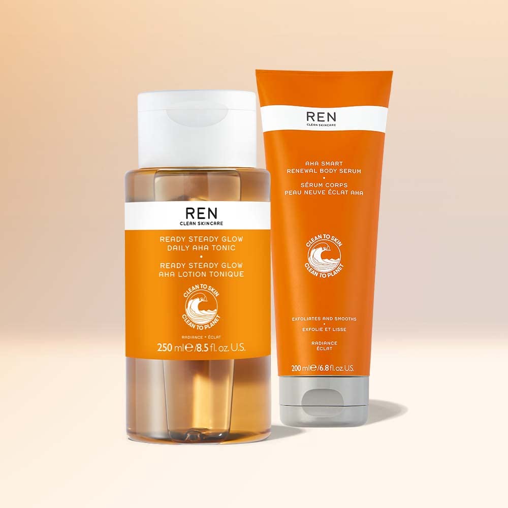REN Clean Skincare AHA Face & Body Serum - Brightening Facial Treatment & Smart Renewal Body Exfoliator with AHAs/BHAs | Hydrates, Evens Skin Tone | Perfect for Daily Skincare Routine & Resurfacing Treatment