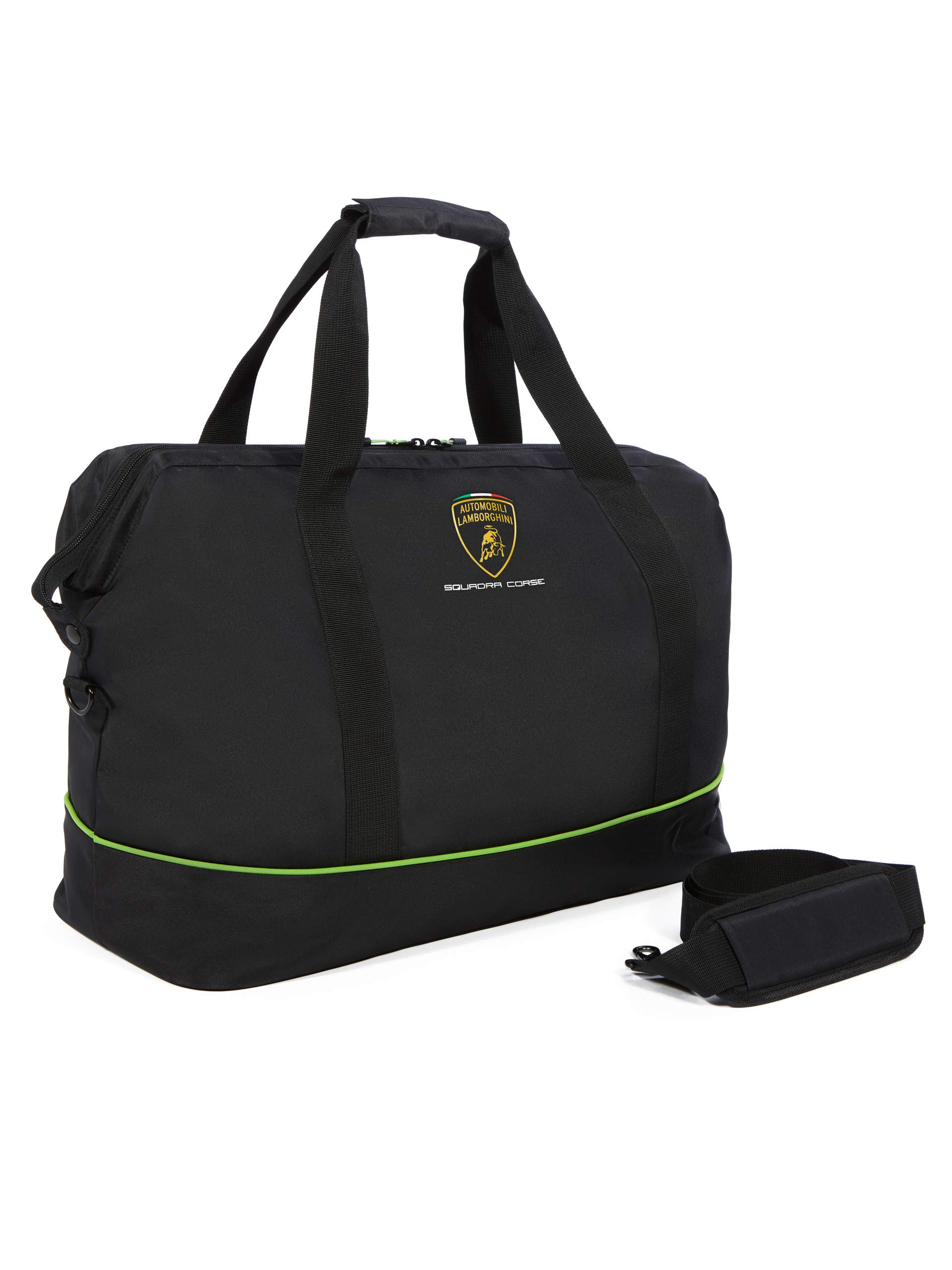 Lamborghini Squadra Corse Premium Travel Duffel Bag - Black Water-Resistant Gym Bag for Men, Sports Gear Storage & Weekend Getaways